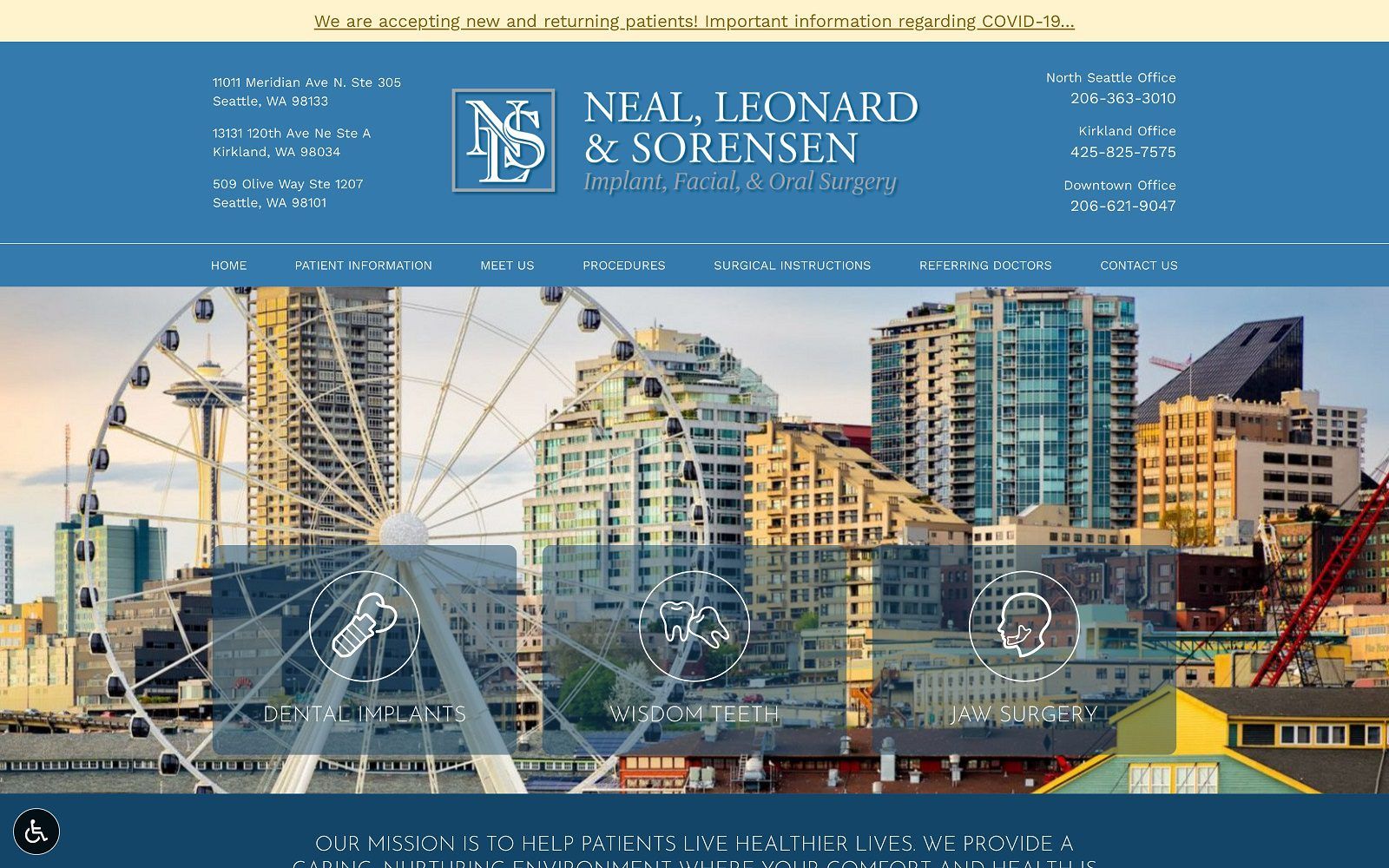 The screenshot of neal, leonard, and sorensen implant, facial, and oral surgery website