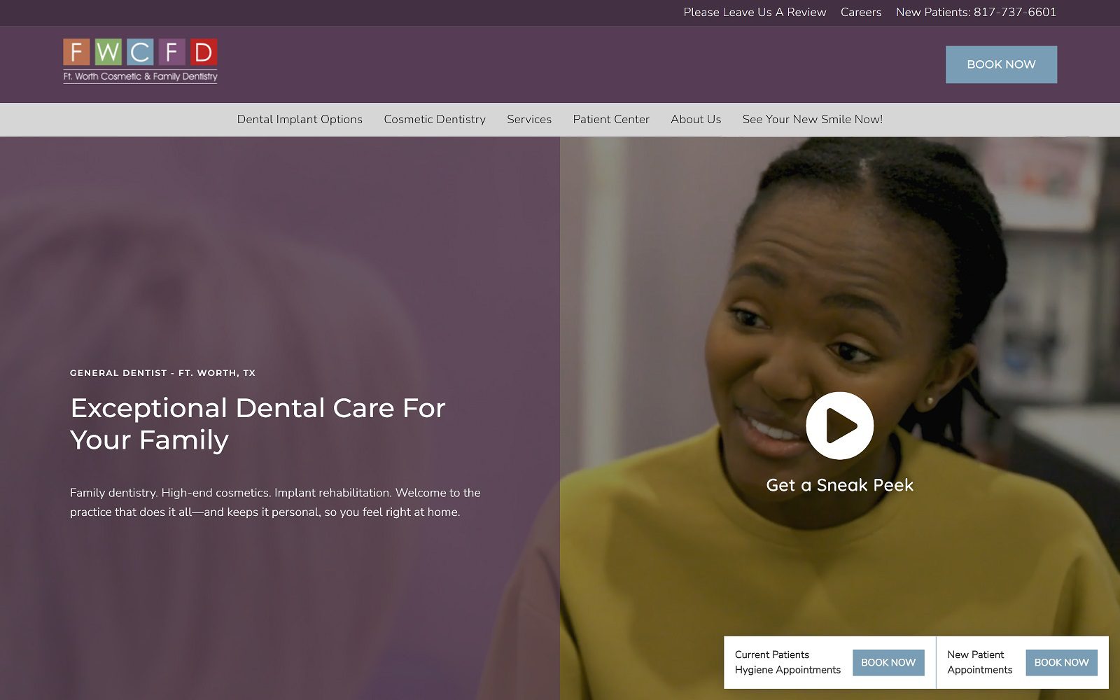 The screenshot of fort worth cosmetic & family dentistry website