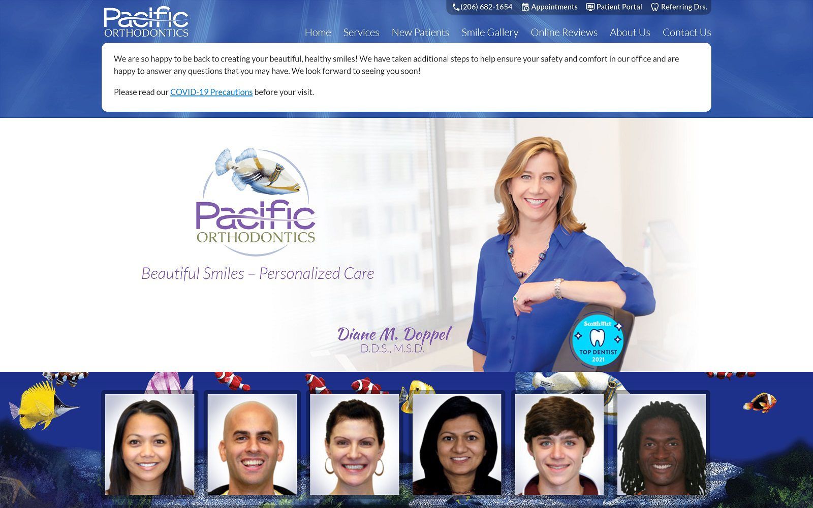 The screenshot of pacific orthodontics - diane m. Doppel, dds, msd, ps website