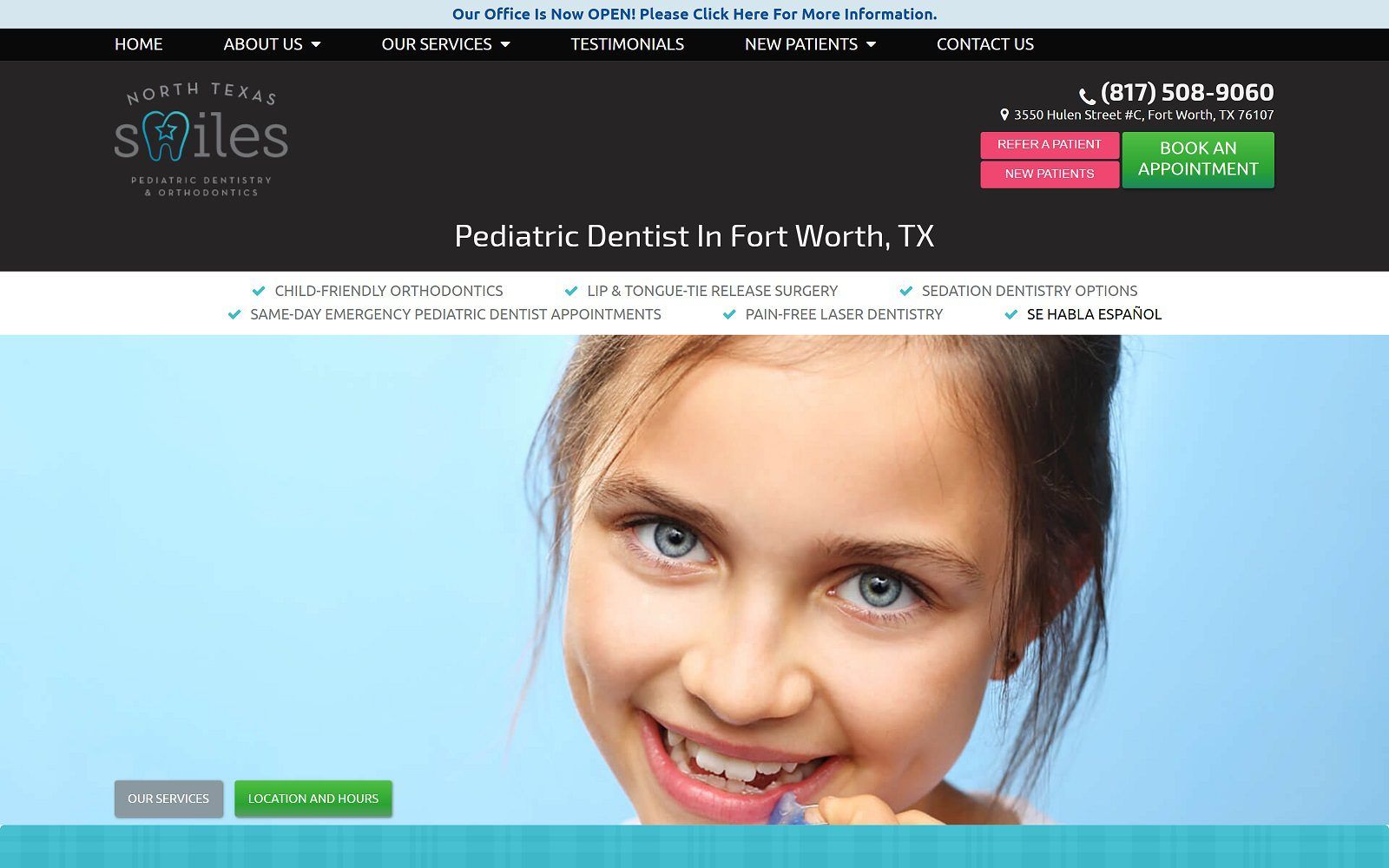 The screenshot of north texas smiles pediatric dentistry & orthodontics website