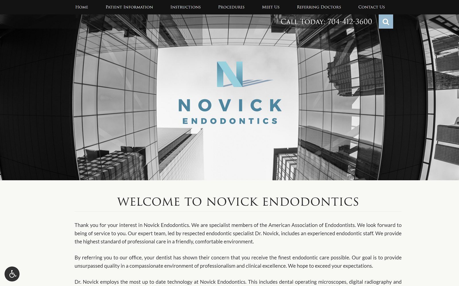 The screenshot of novick endodontics website