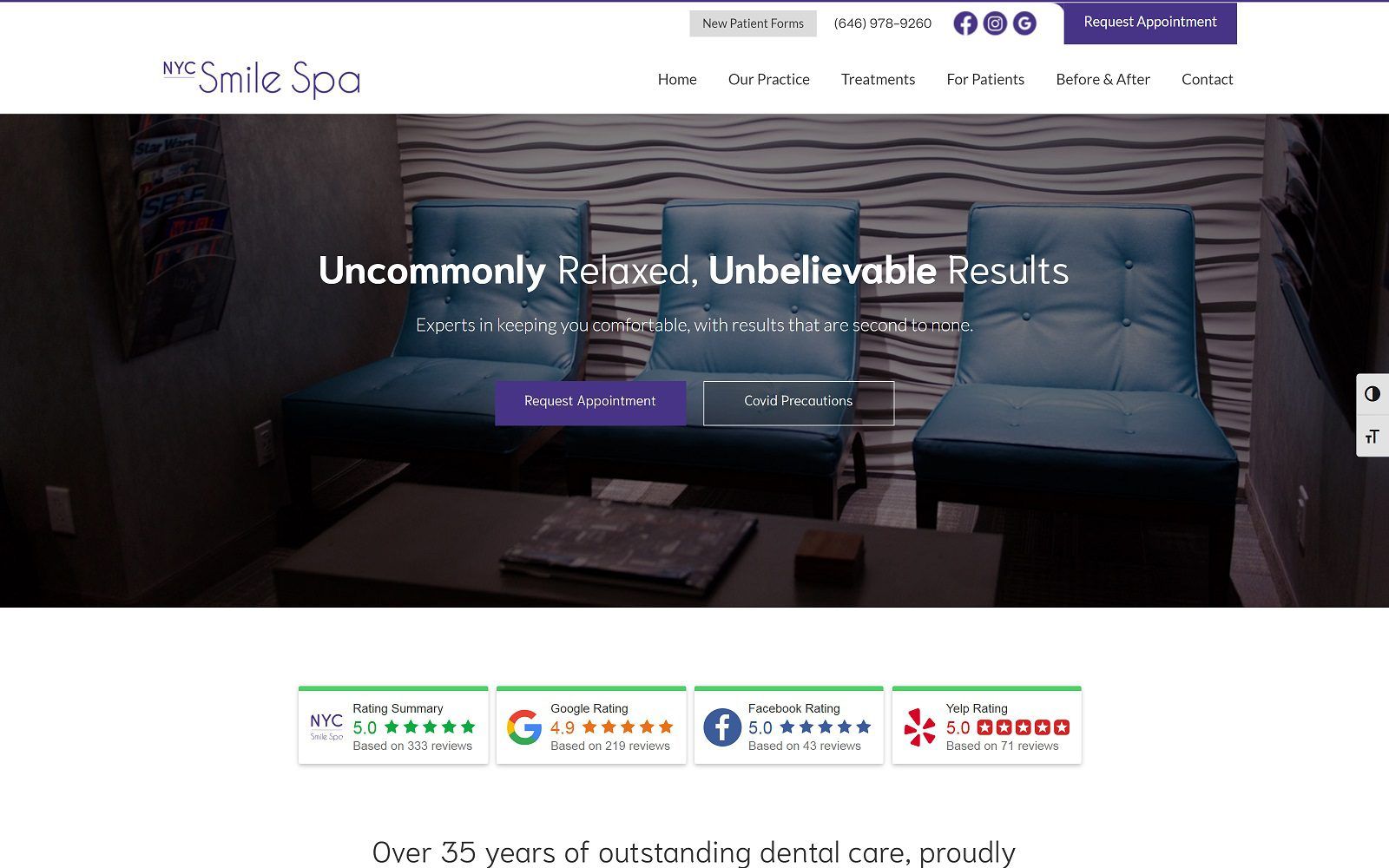 The screenshot of nyc smile spa website