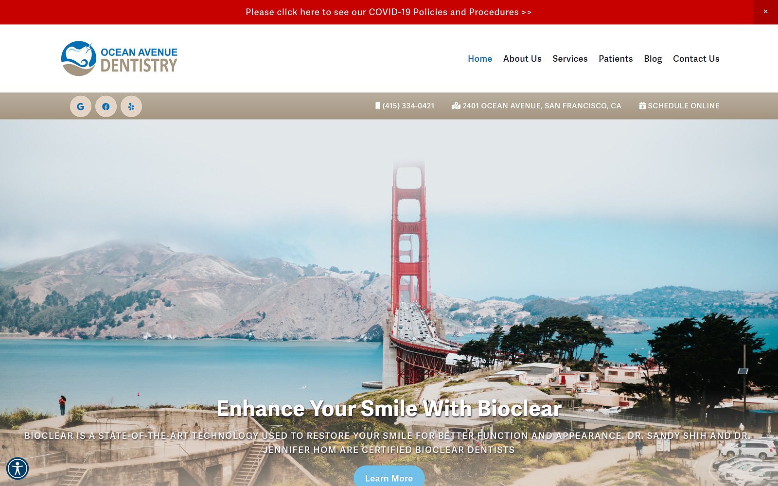 The screenshot of ocean avenue dentistry website