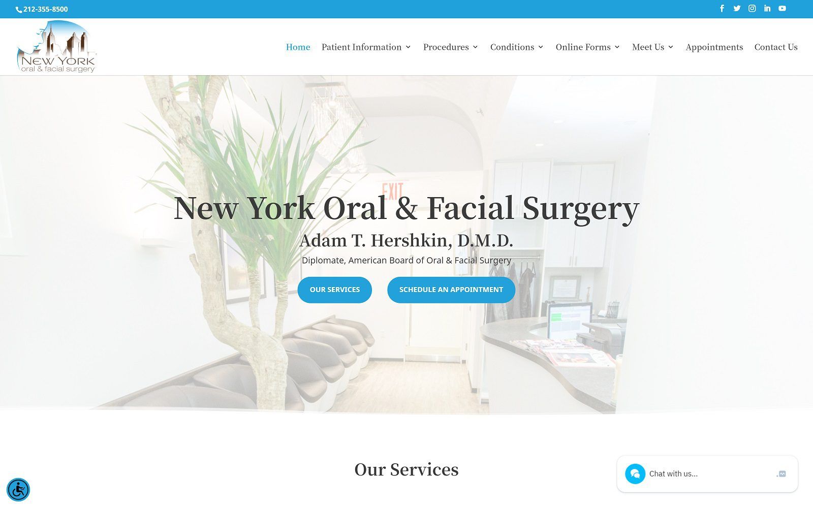 The screenshot of new york oral & facial surgery: adam hershkin, dmd website