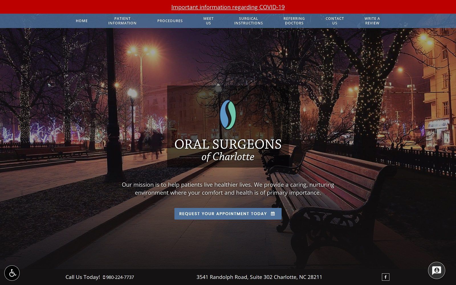 The screenshot of oral surgeons of charlotte: ramon peleaux, dds, md website