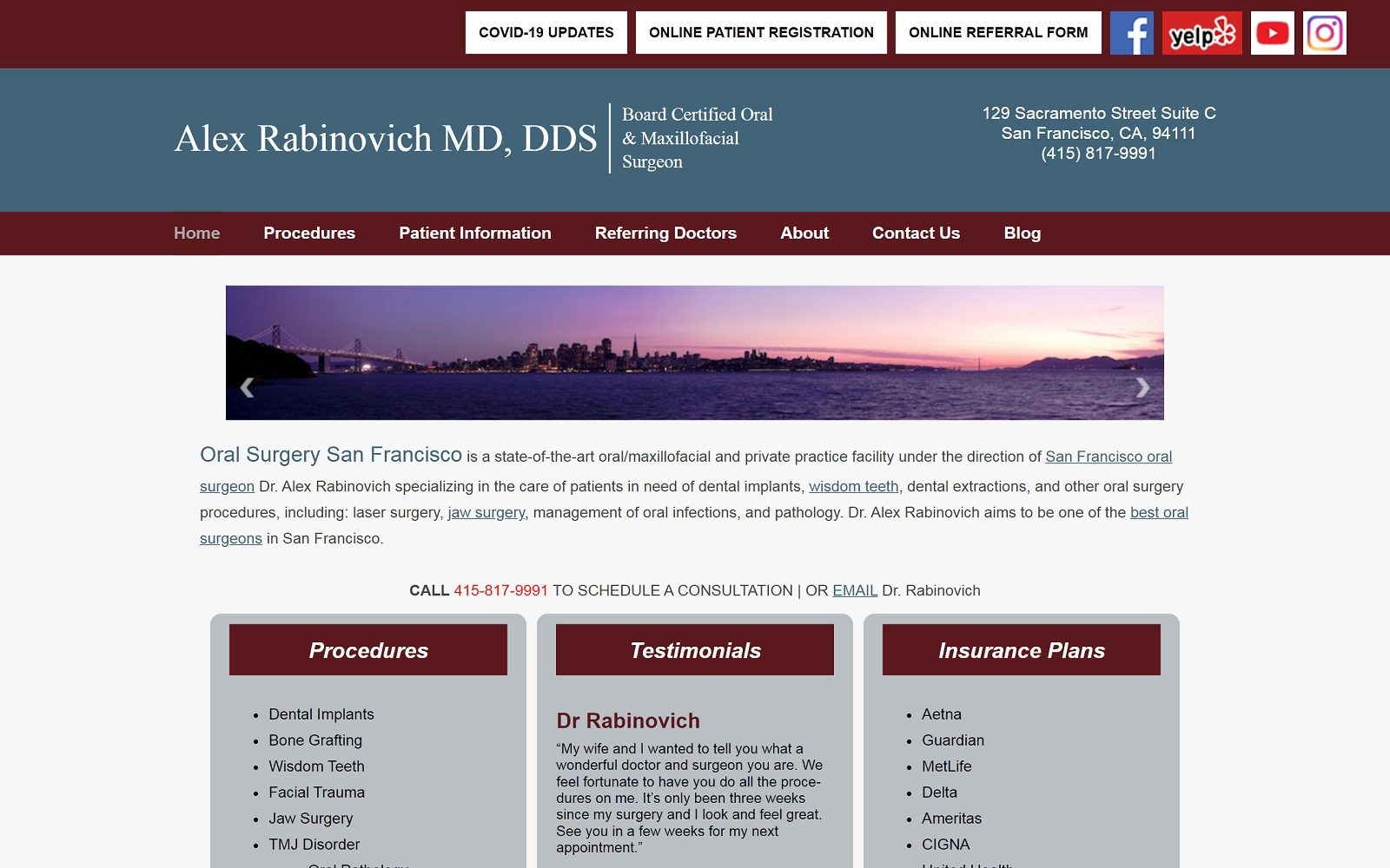 The screenshot of alex rabinovich, dds, md website