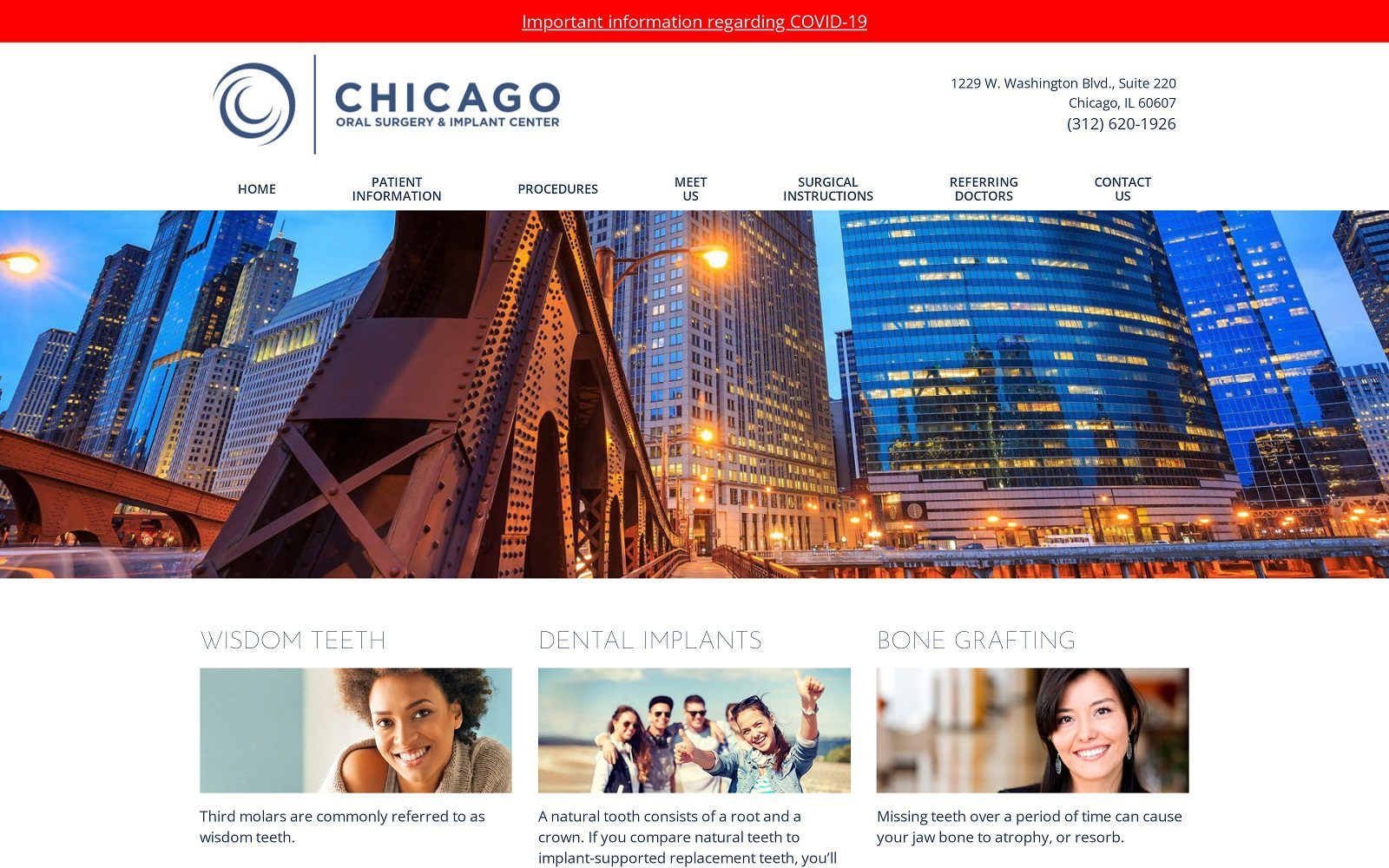 The screenshot of chicago oral surgery & implant center website