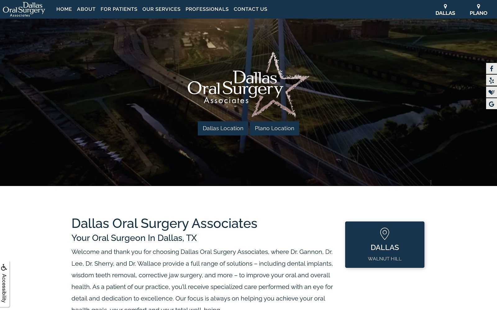The screenshot of dallas oral surgery associates website