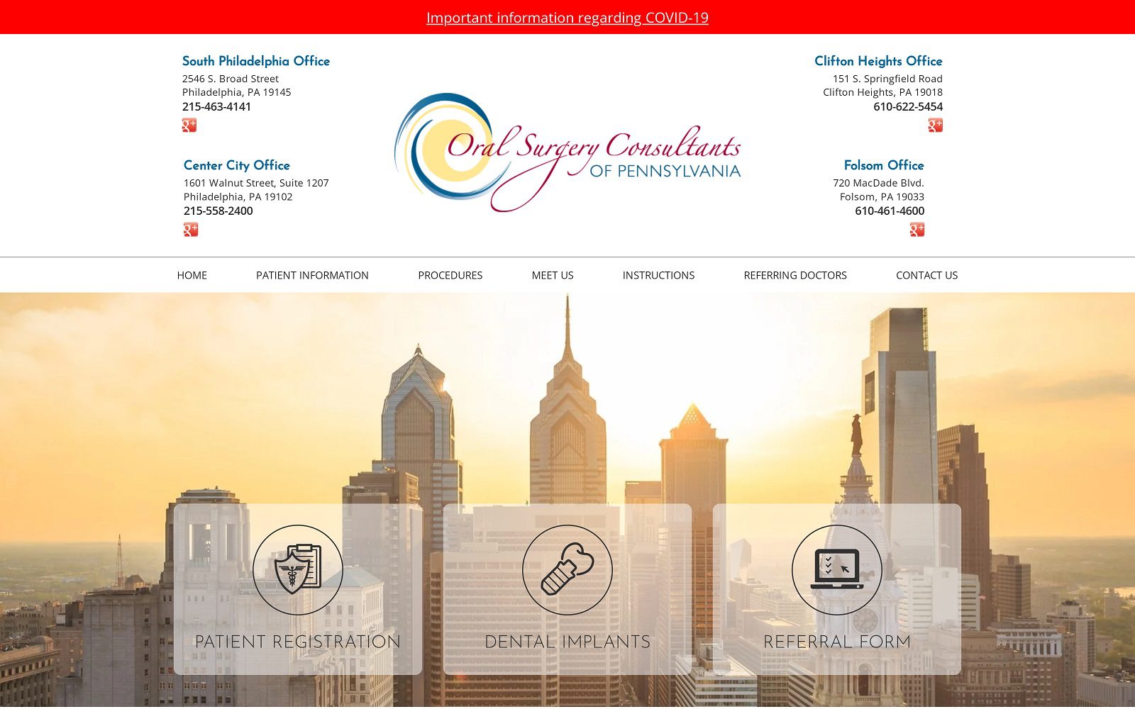 The screenshot of oral surgery consultants of pennsylvania website