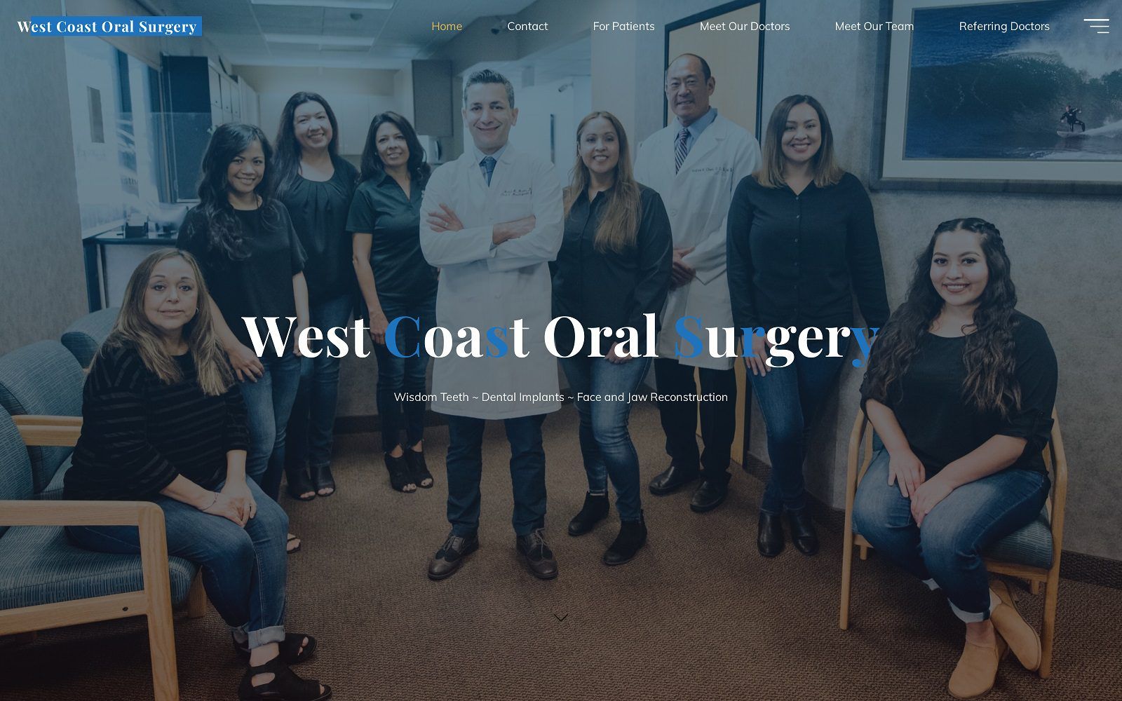 The screenshot of west coast oral surgery website