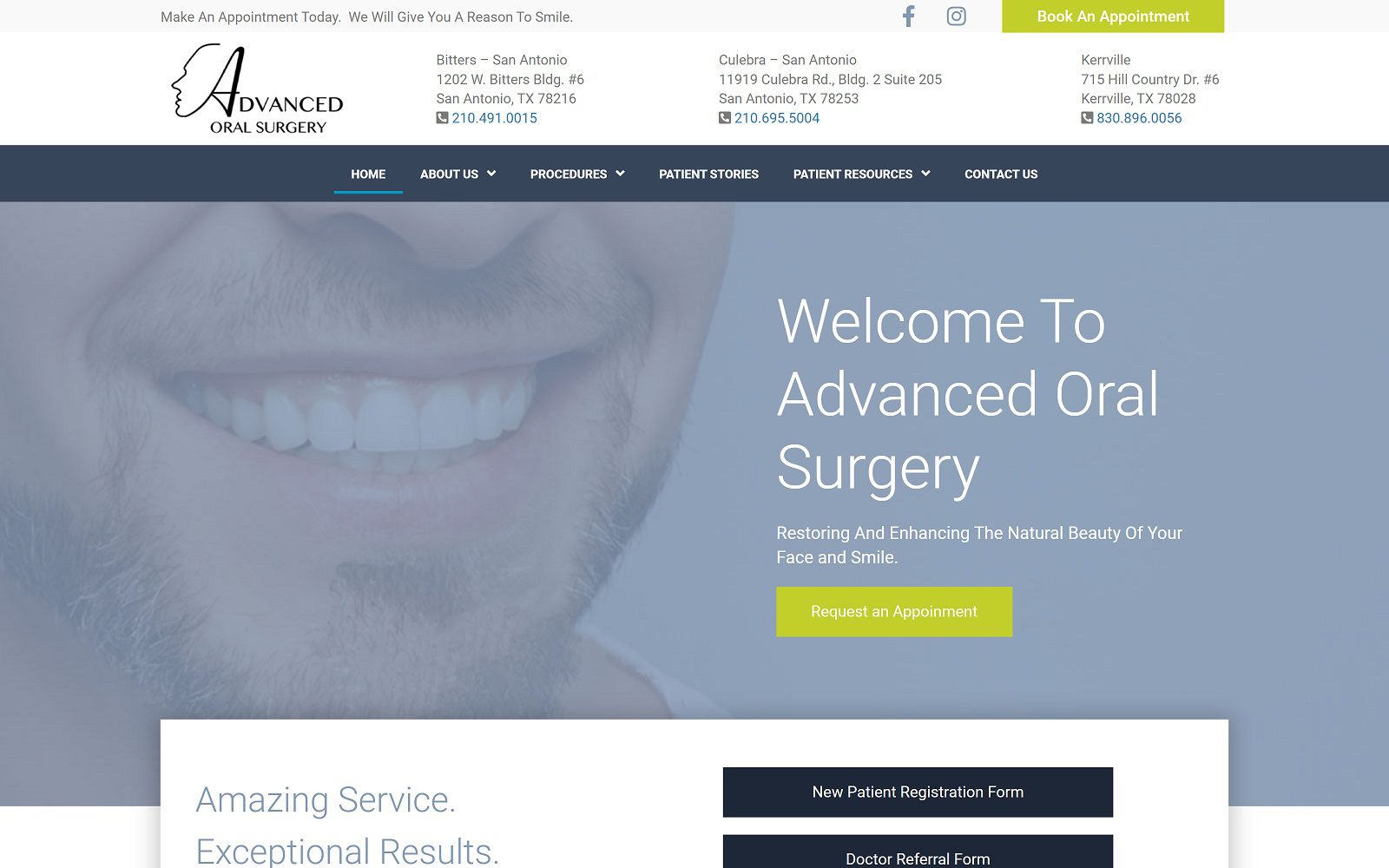 The screenshot of advanced oral surgery website