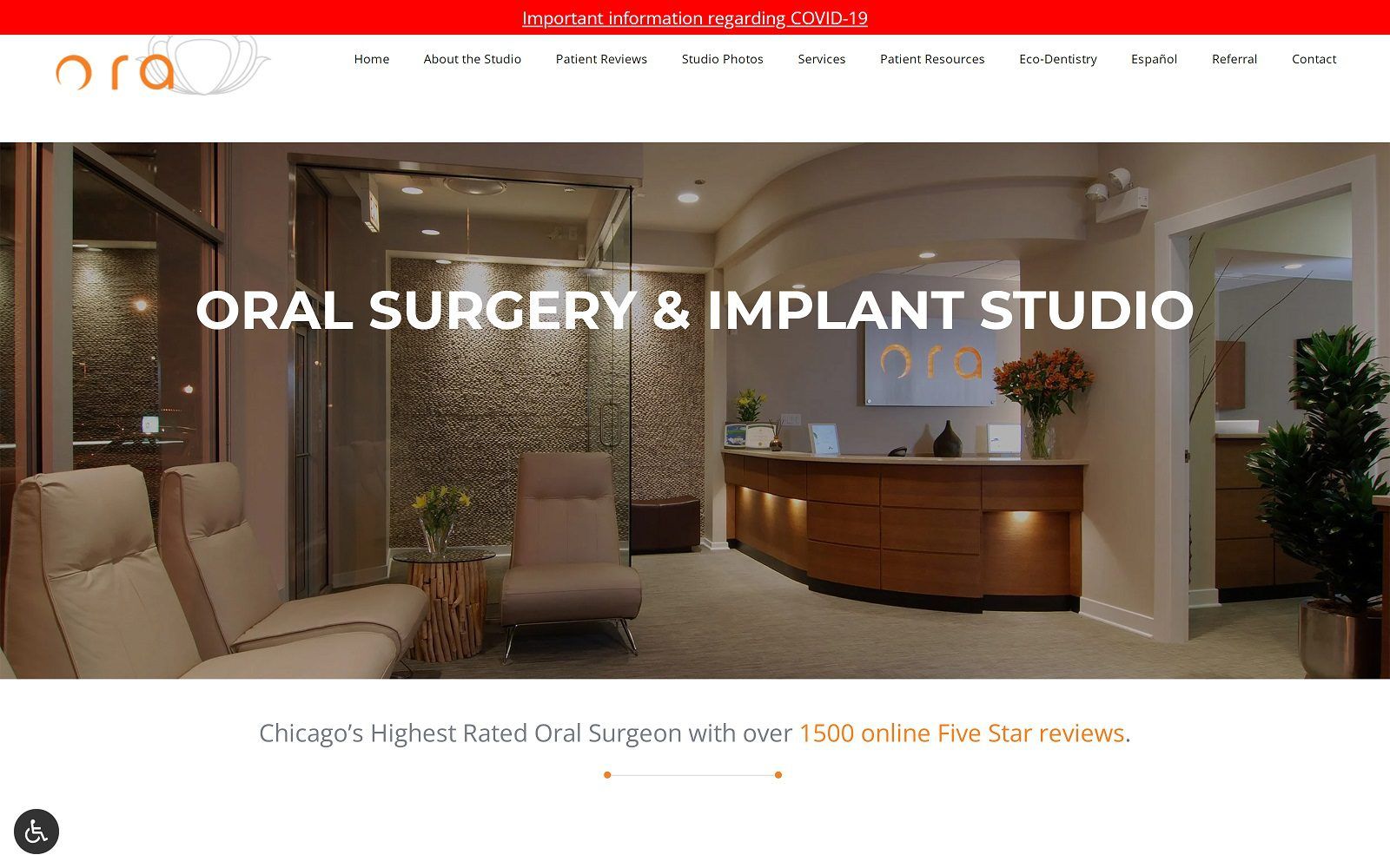 The screenshot of ora oral surgery and implant studio website