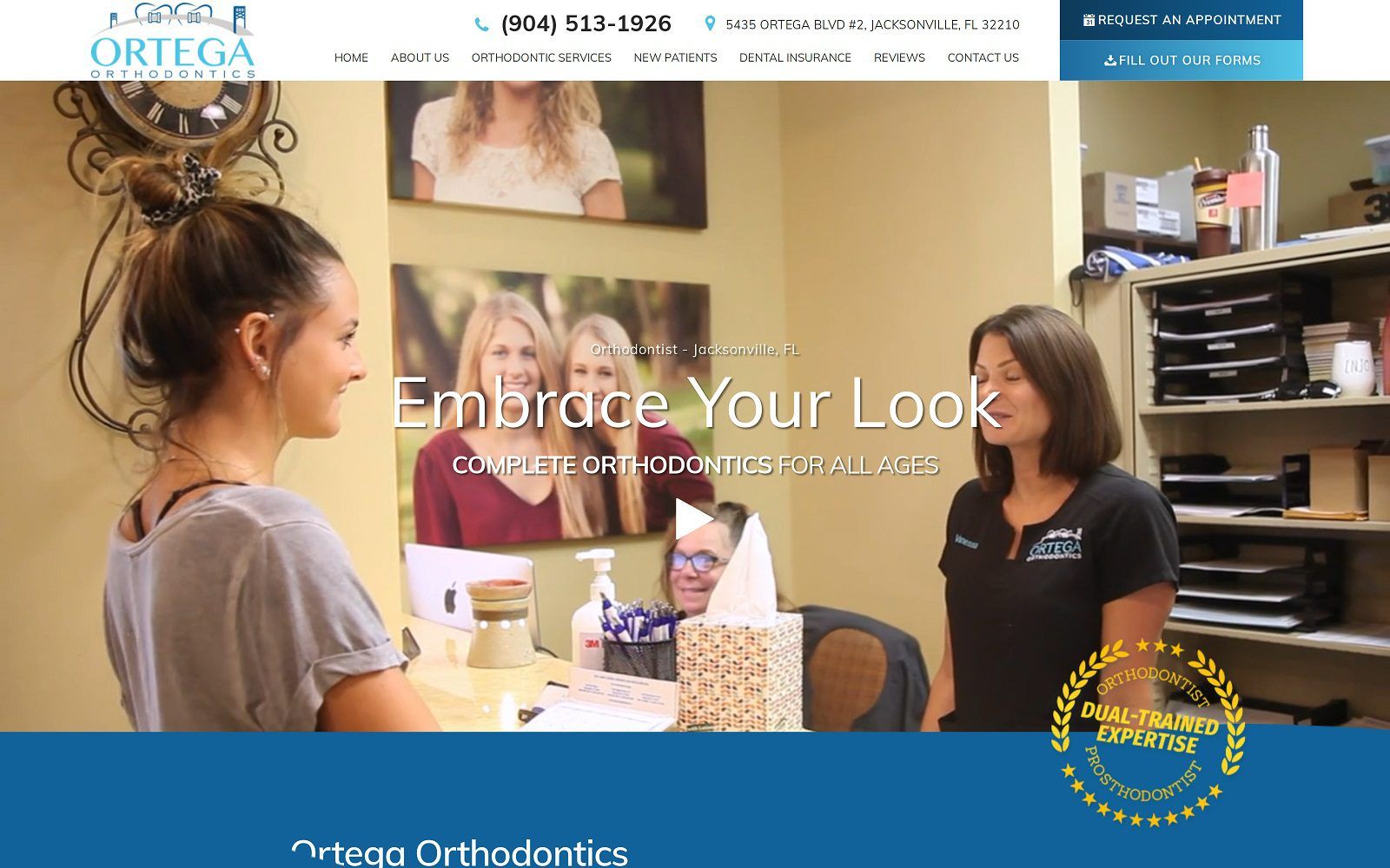 The screenshot of ortega orthodontics website