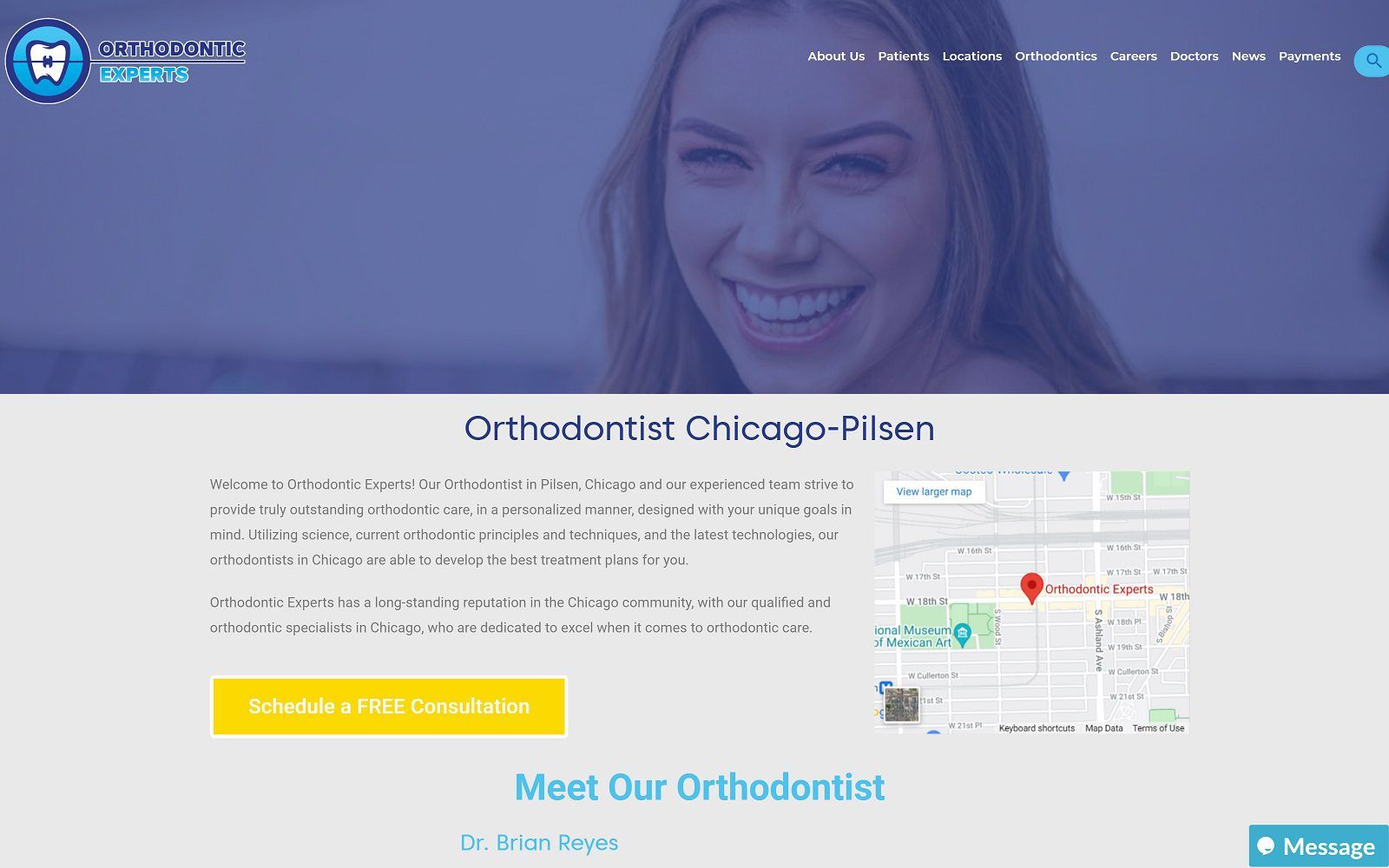 The screenshot of orthodontic experts website