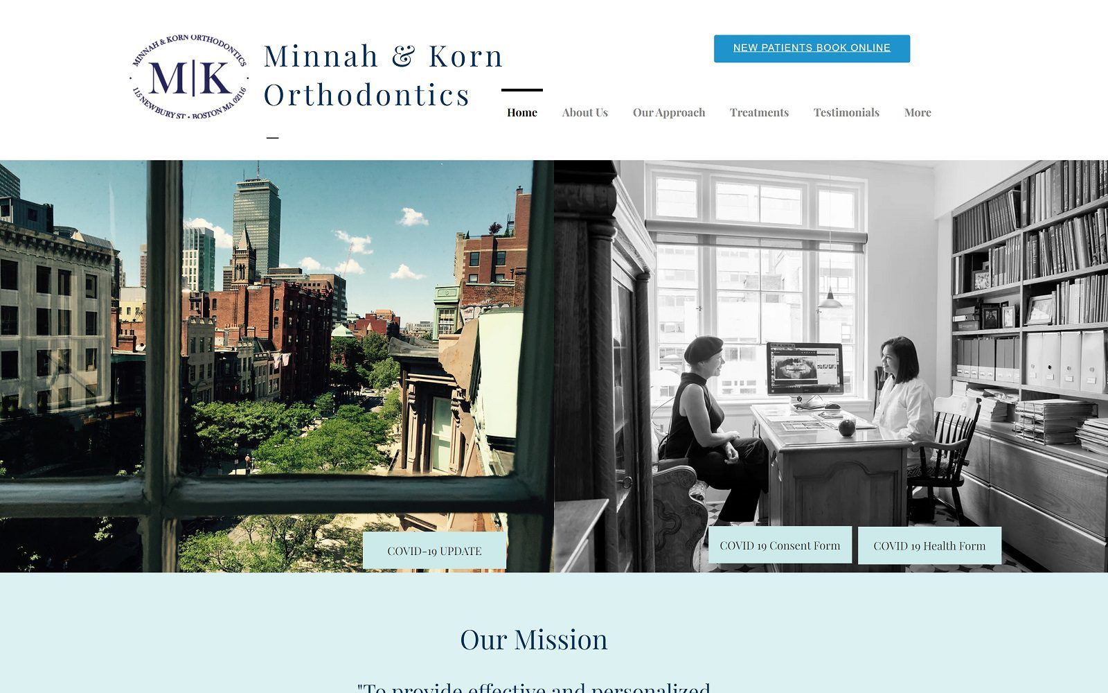 The screenshot of minnah & korn orthodontics website