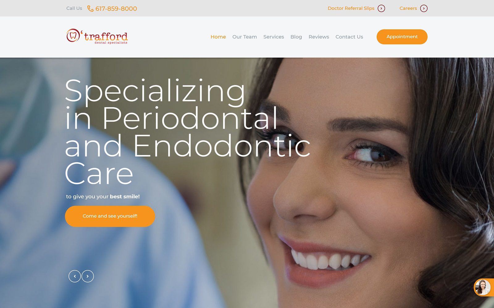 The screenshot of o'trafford dental specialists dr. Amir mohsen mahoozi website