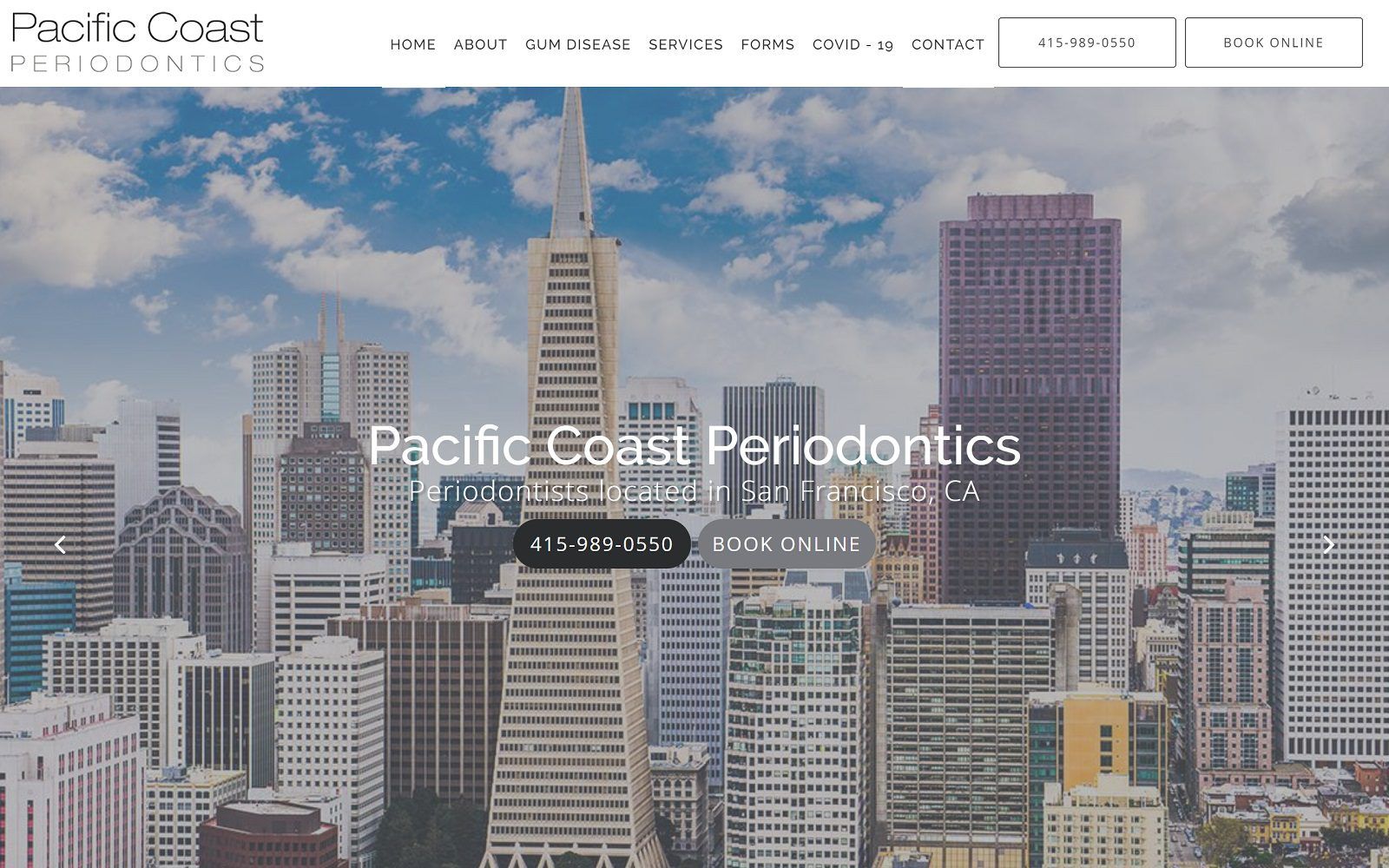 The screenshot of pacific coast periodontics website