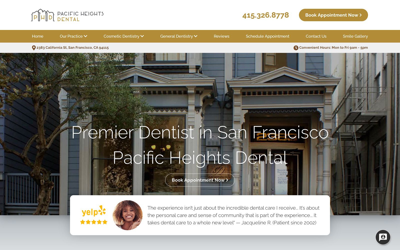 The screenshot of pacific heights dental website