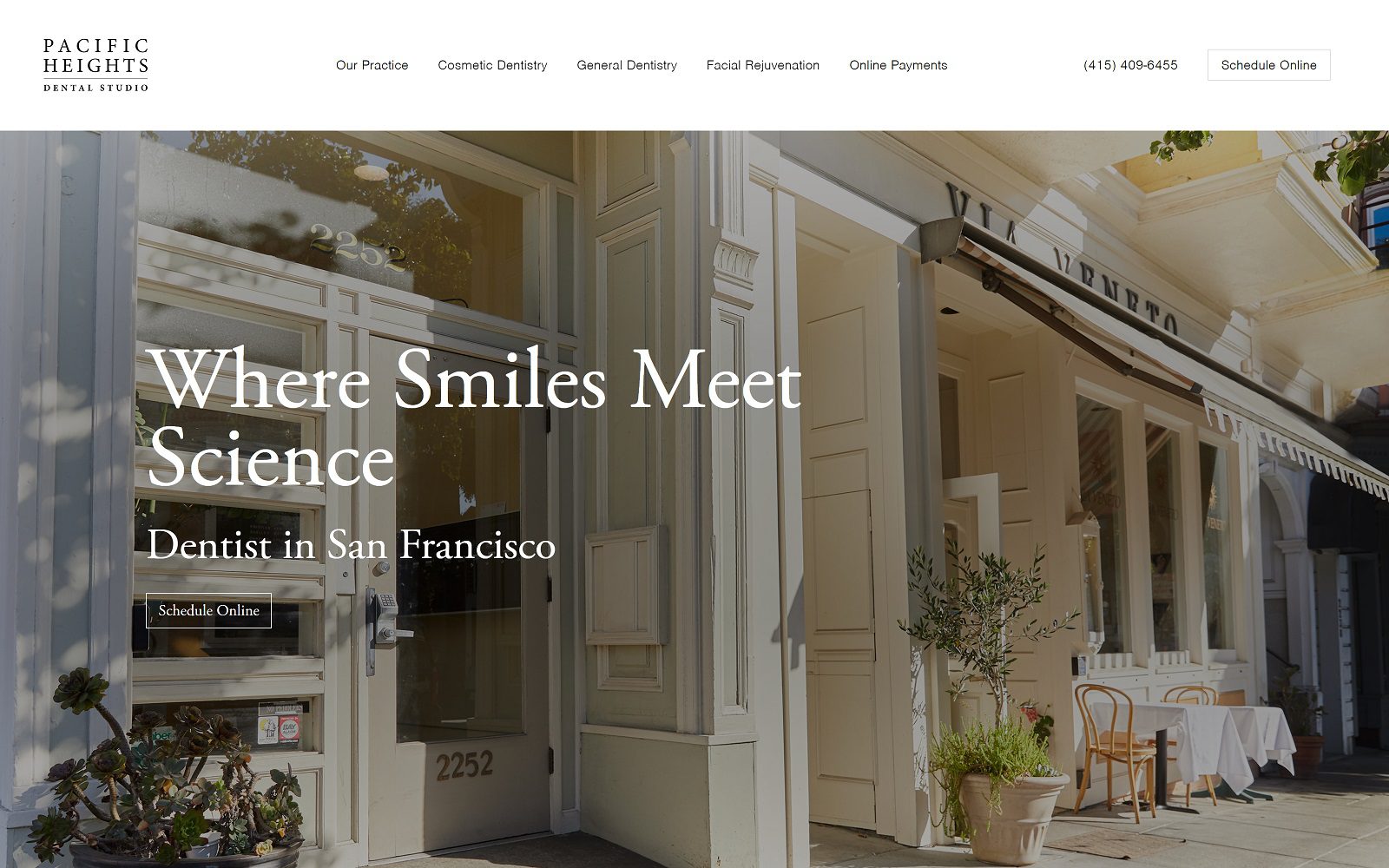 The screenshot of pacific heights dental studio / dental & facial aesthetic website