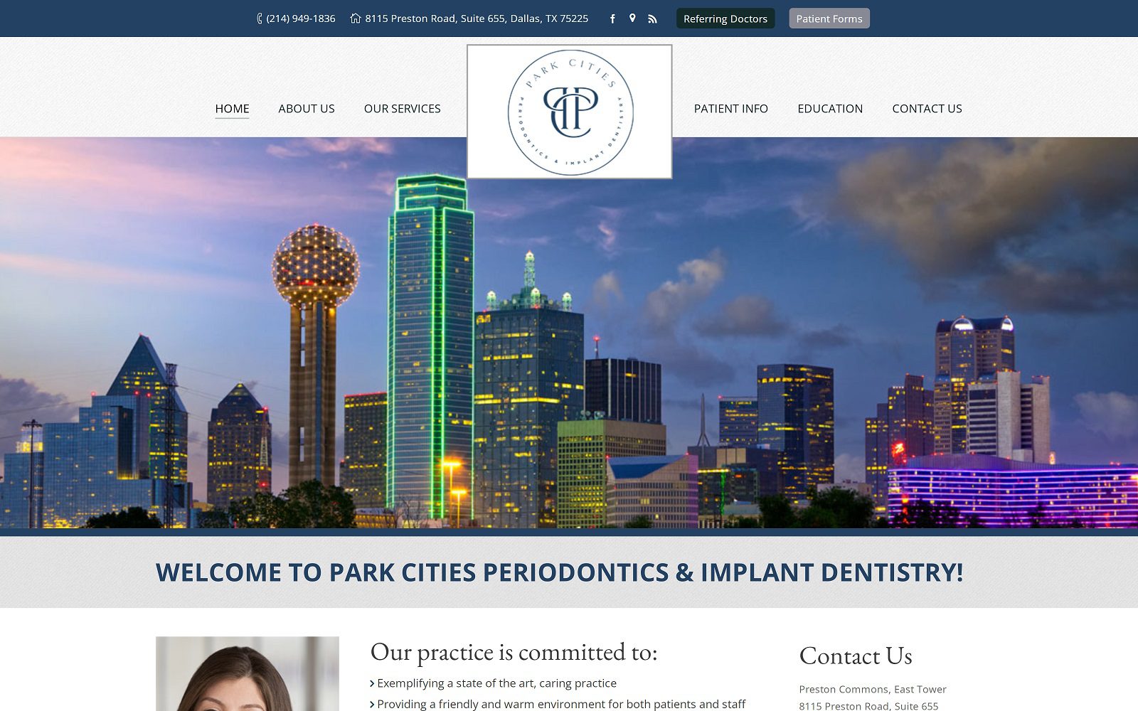 The screenshot of park cities periodontics & implant dentistry dr. Beth tomlin website