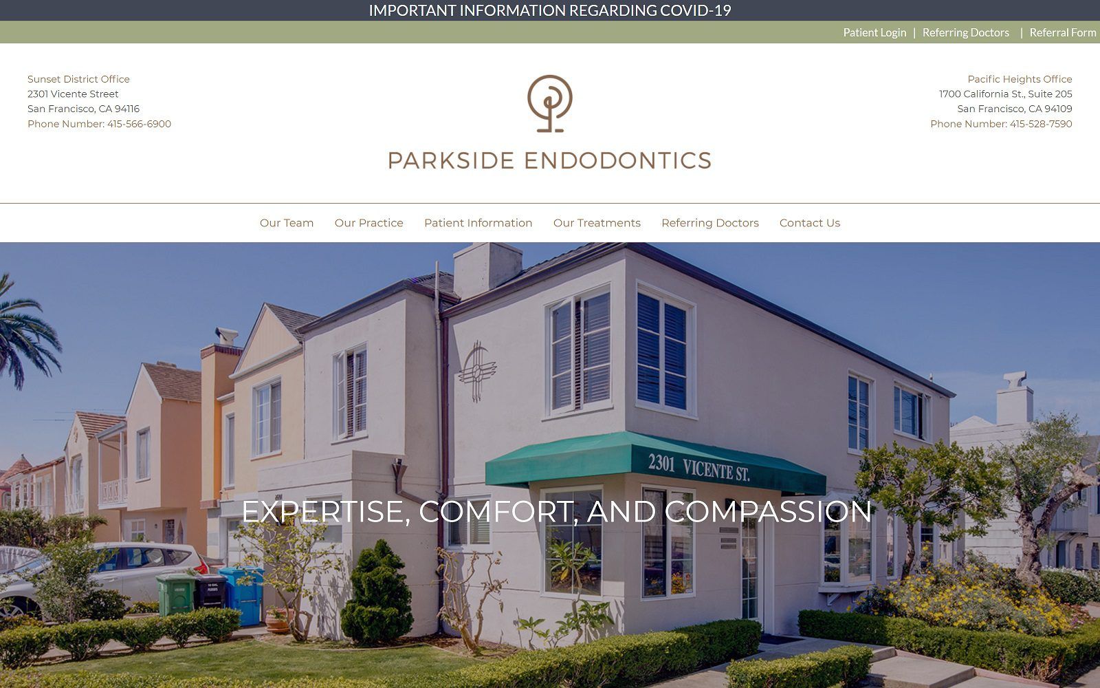 The screenshot of parkside endodontics website