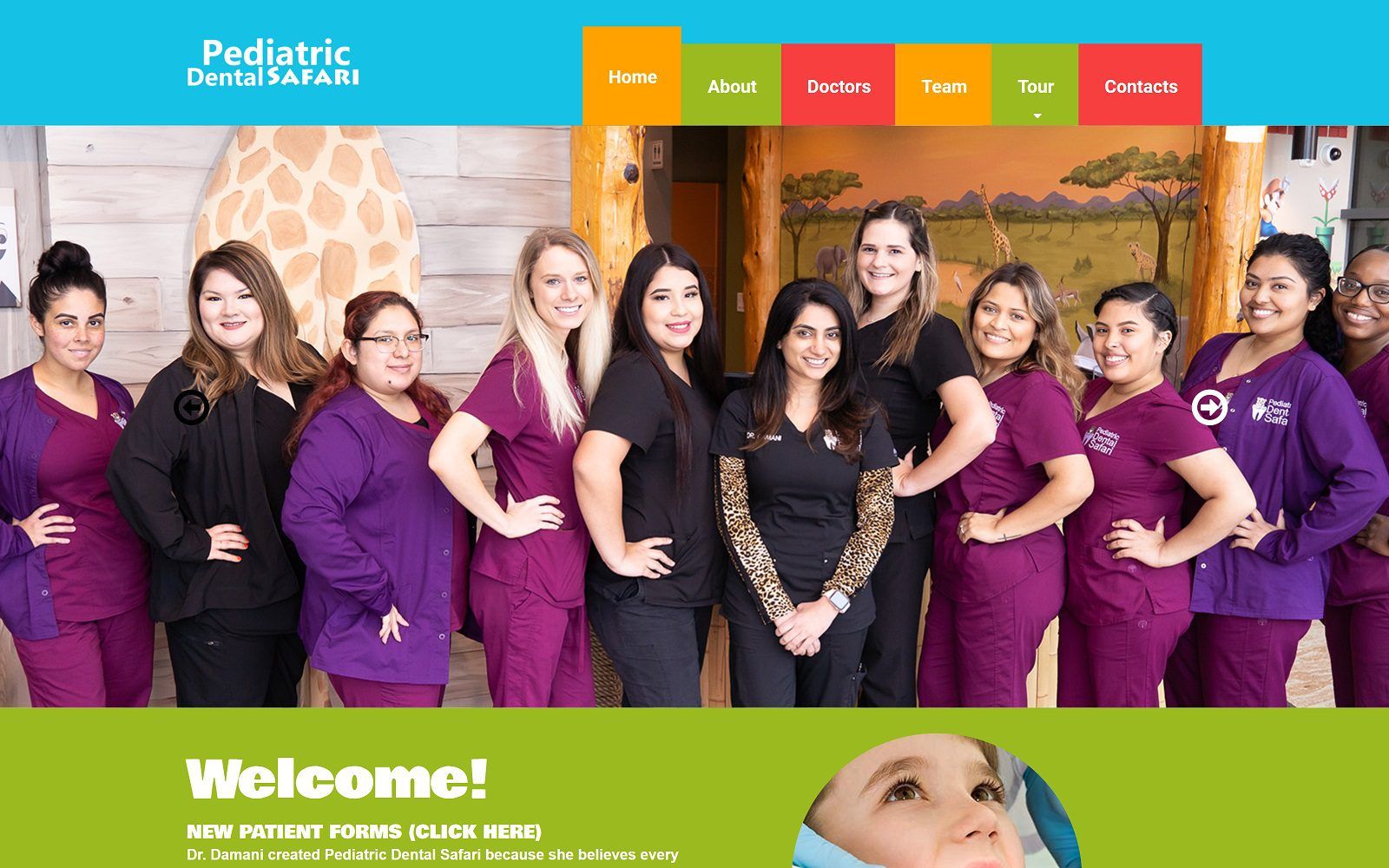 The screenshot of pediatric dental safari website