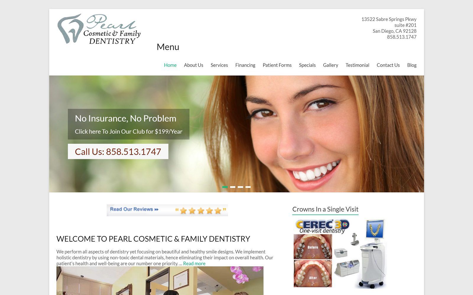 The screenshot of pearl cosmetic and family dentistry website