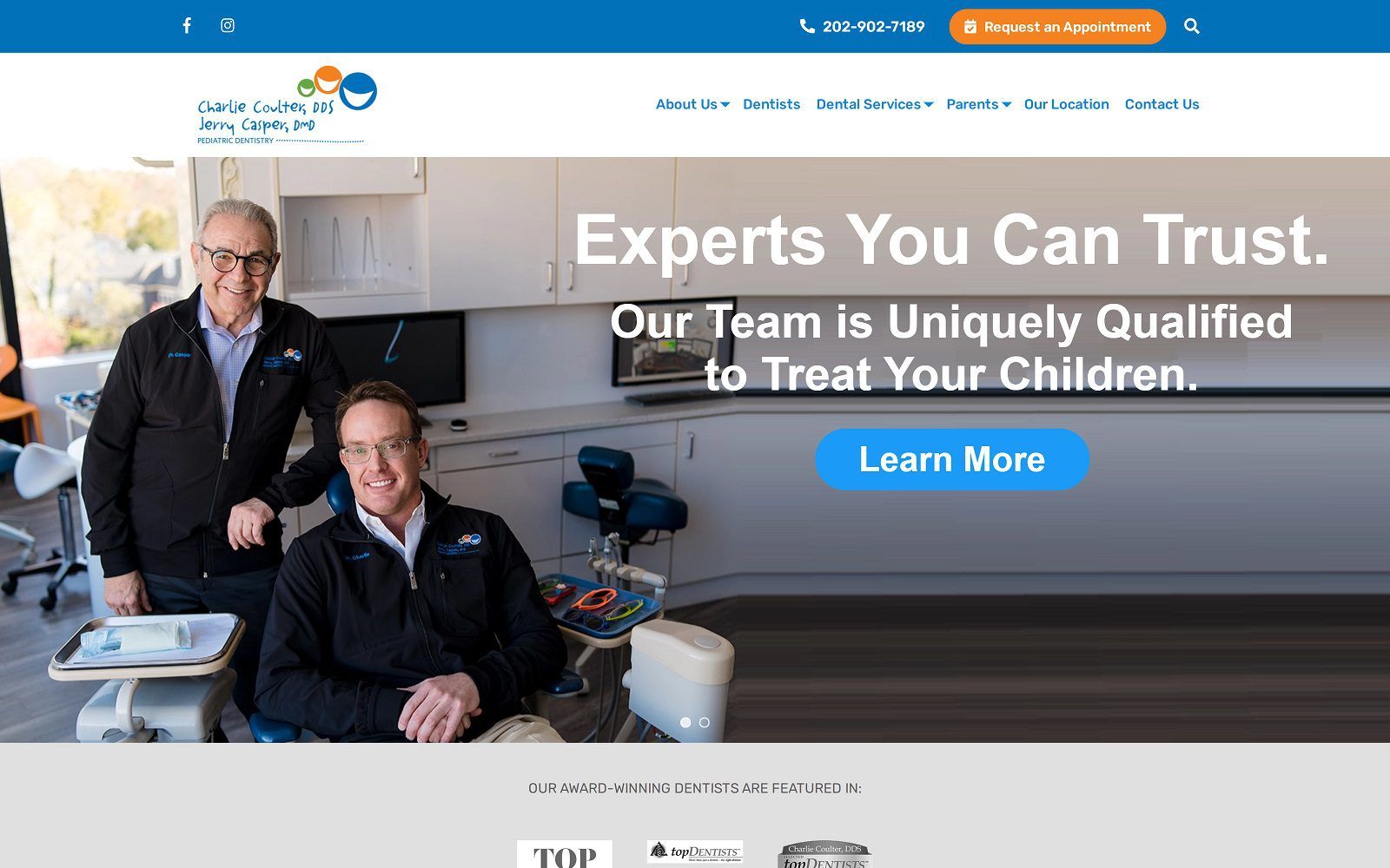 The screenshot of coulter & casper pediatric dentistry website