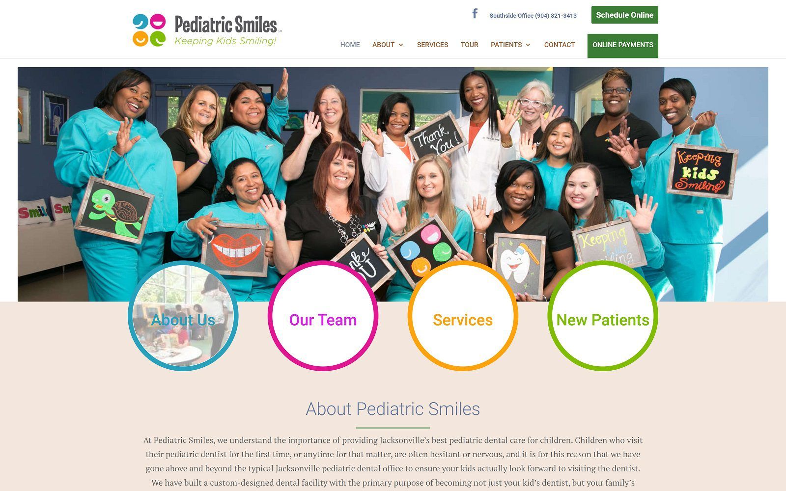 The screenshot of pediatric smiles website