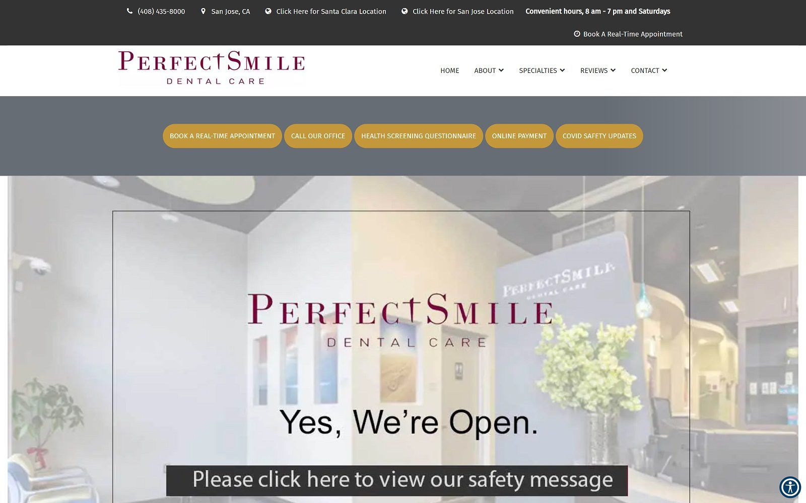 The screenshot of perfect smile dental care - san jose website
