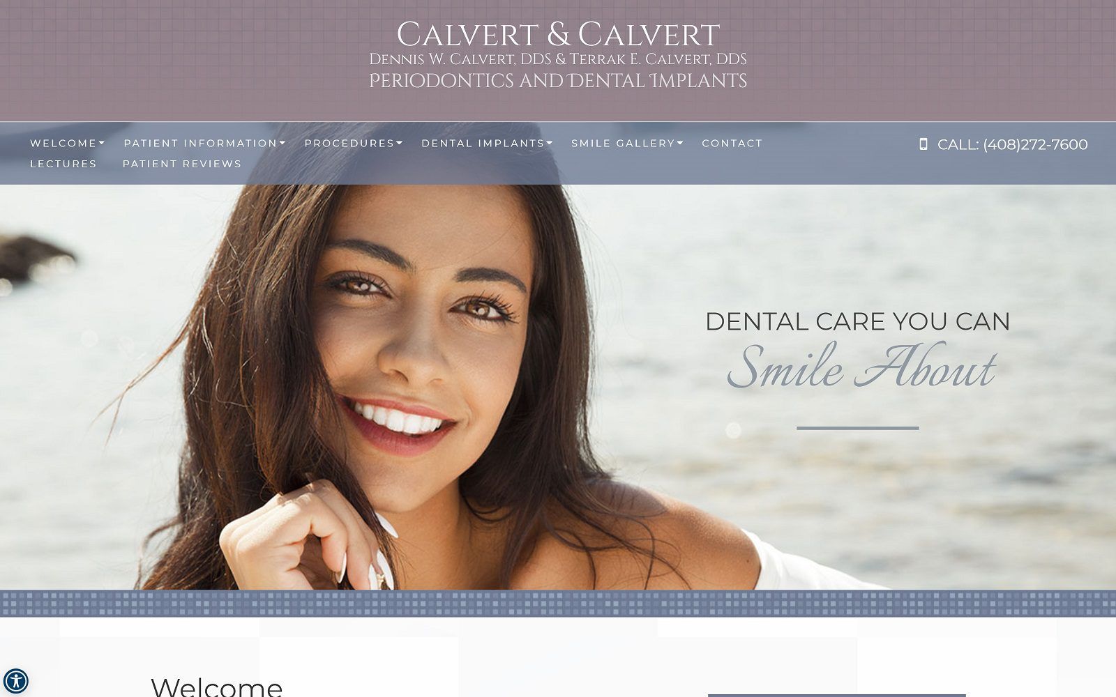 The screenshot of dennis w. Calvert, dds website