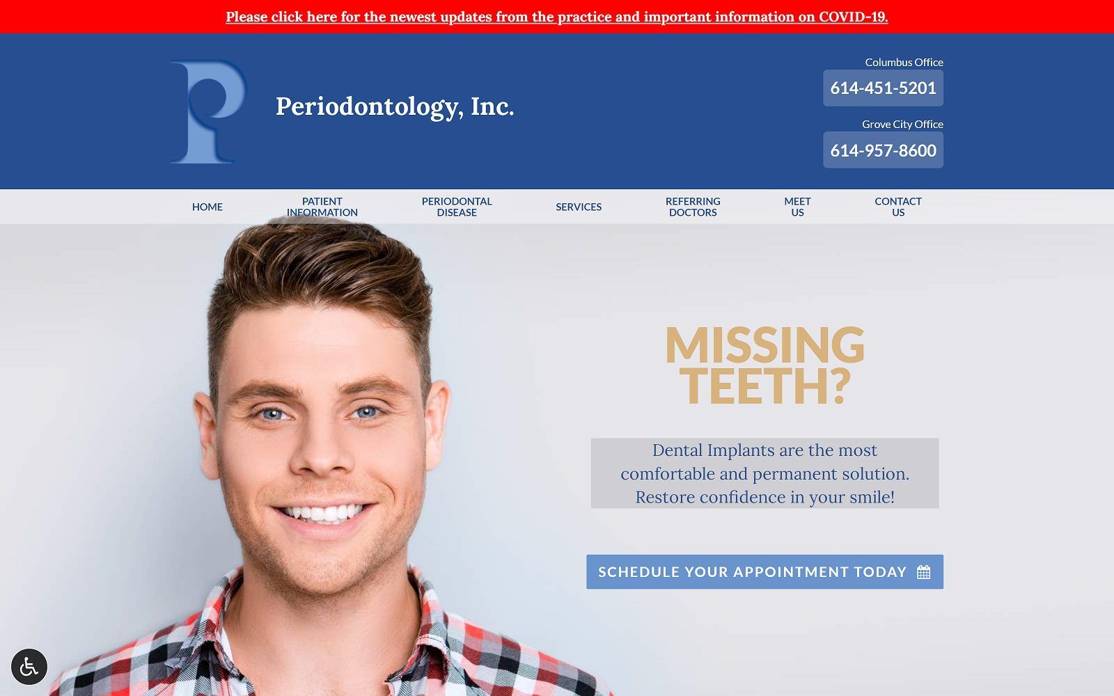 The screenshot of periodontology, inc. Website