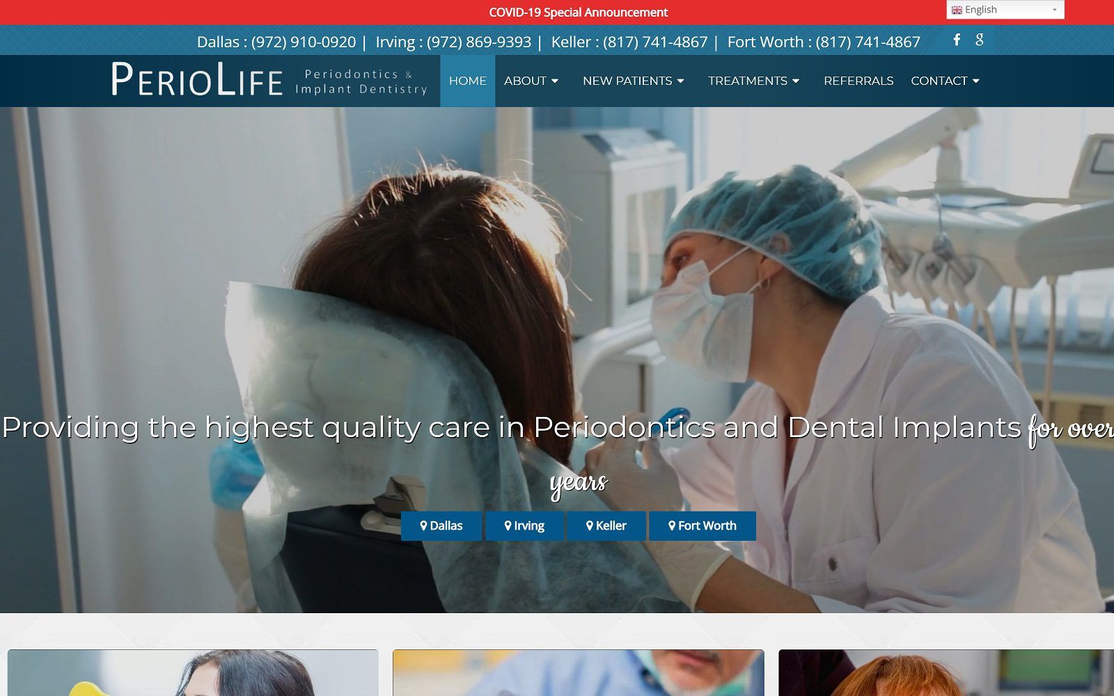 The screenshot of periolife periodontics & implant dentistry website