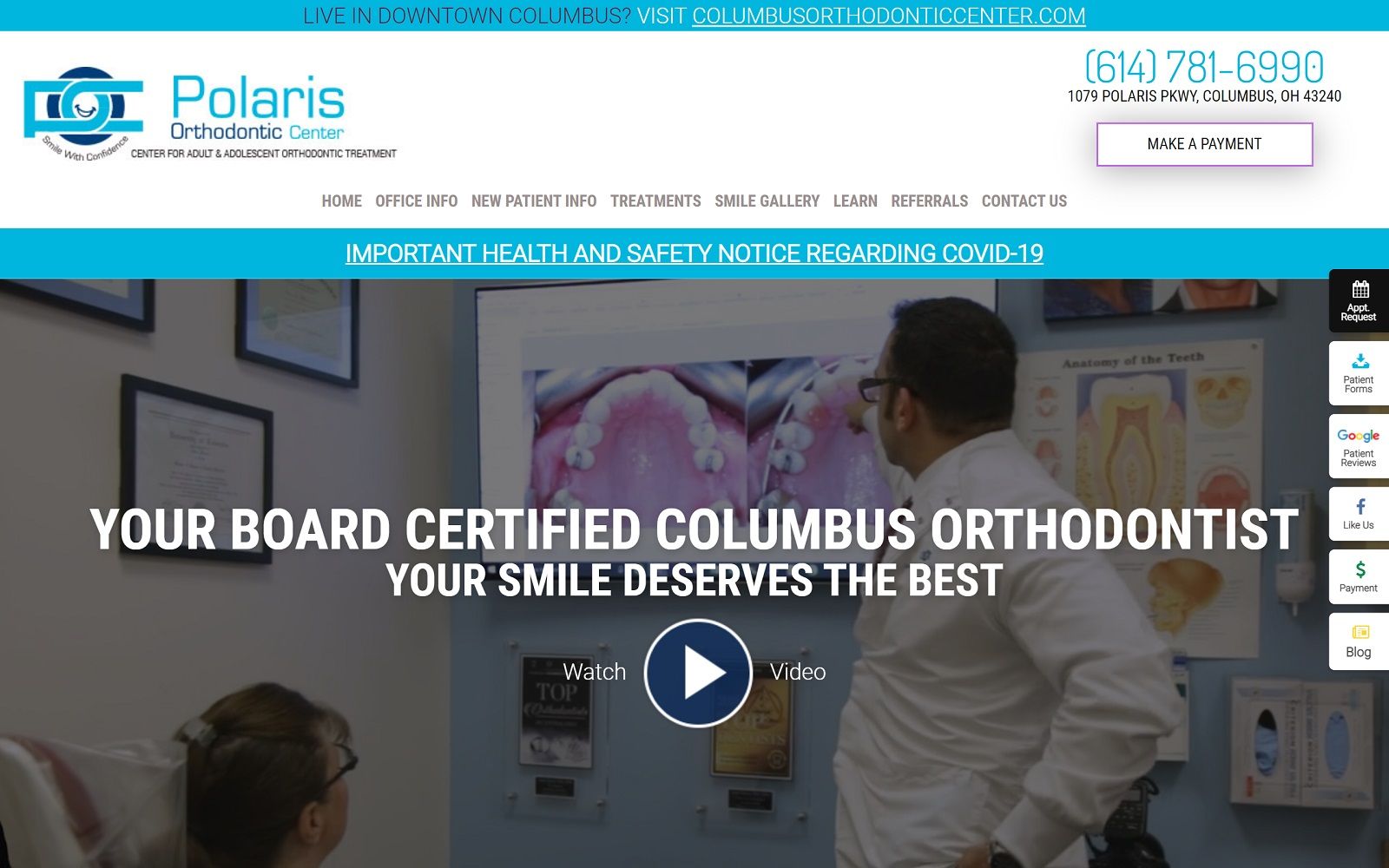 The screenshot of polaris orthodontic center dr. Amin mason website