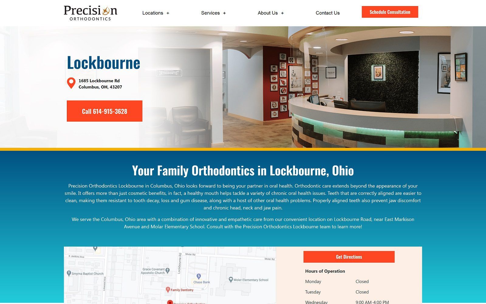 The screenshot of precision orthodontics lockbourne website