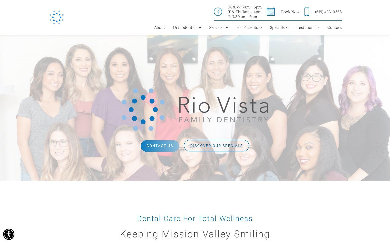 The screenshot of rio vista family dentistry website