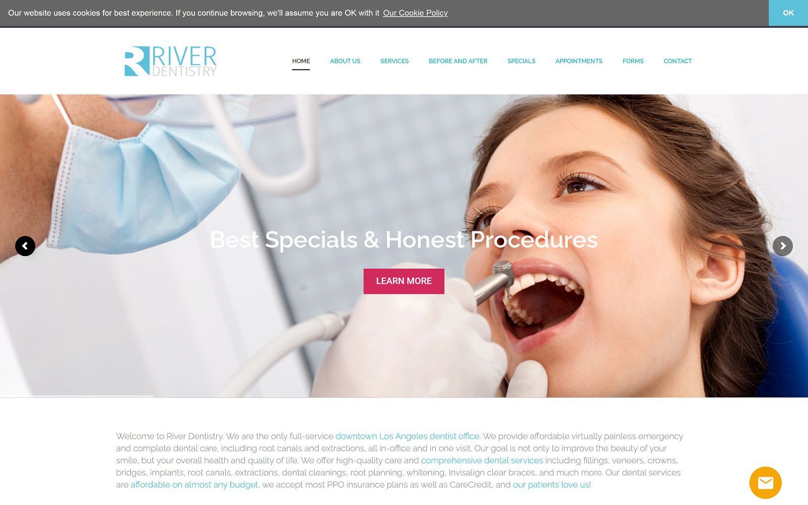 The screenshot of river dentistry website