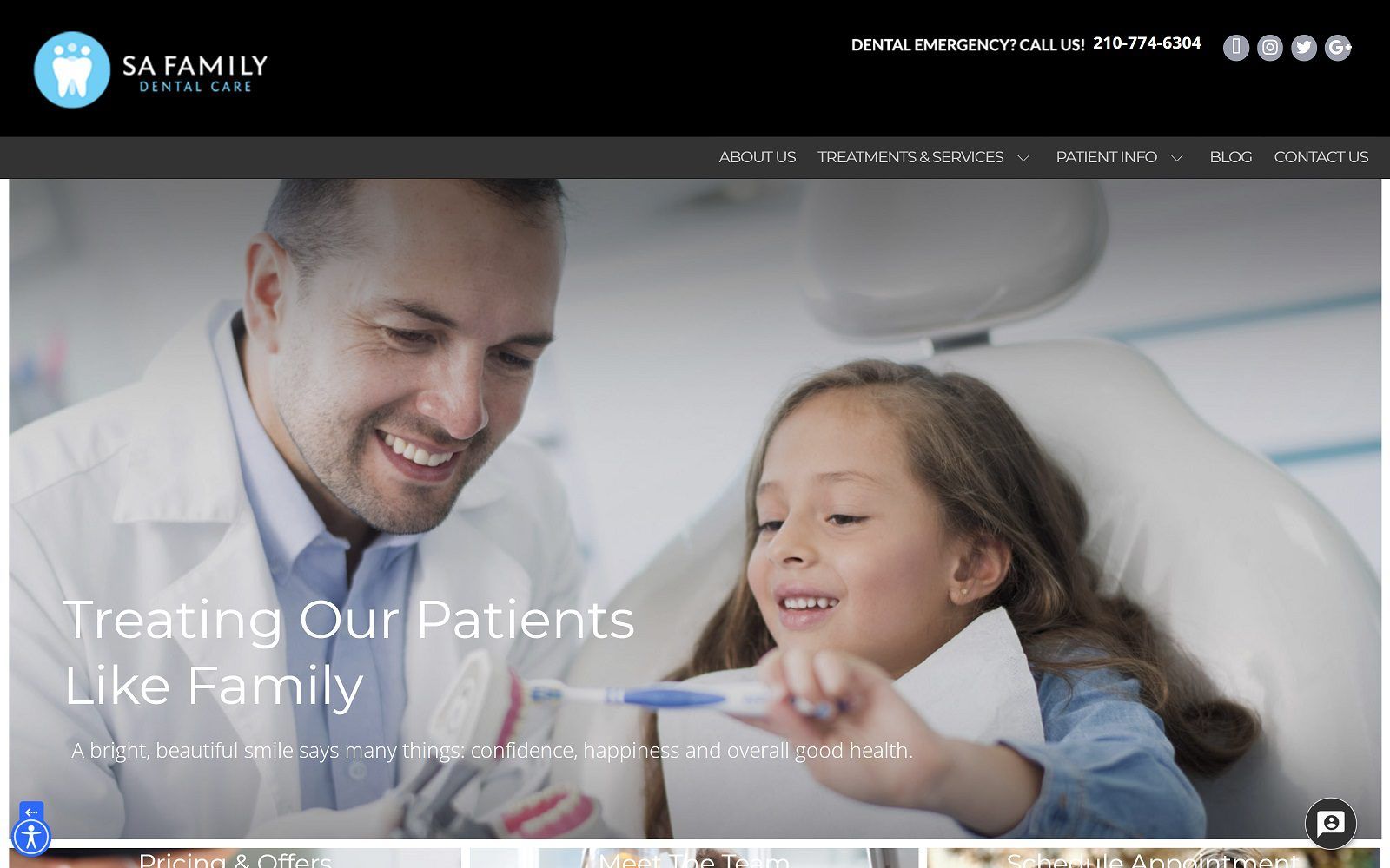 The screenshot of south park family dental website