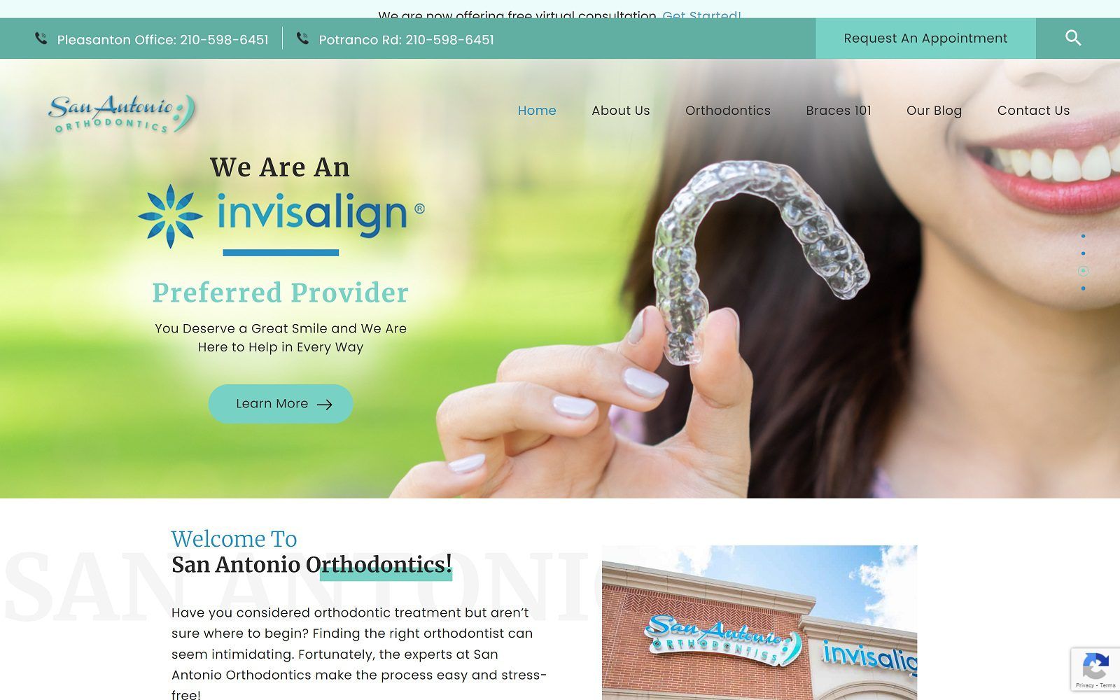 The screenshot of san antonio orthodontics website