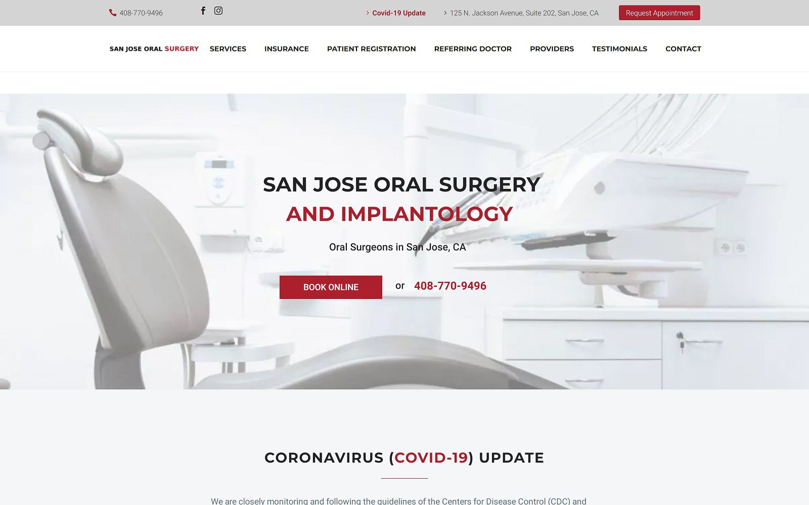 The screenshot of san jose oral surgery & implantology website