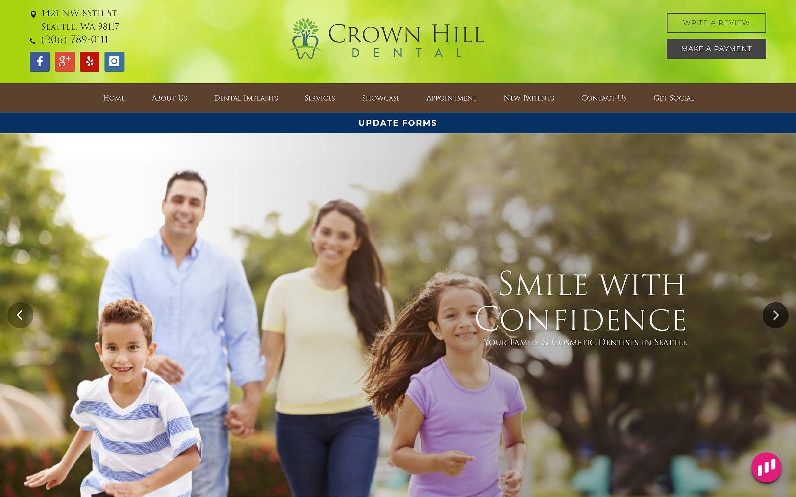 The screenshot of seattle crown hill dental website