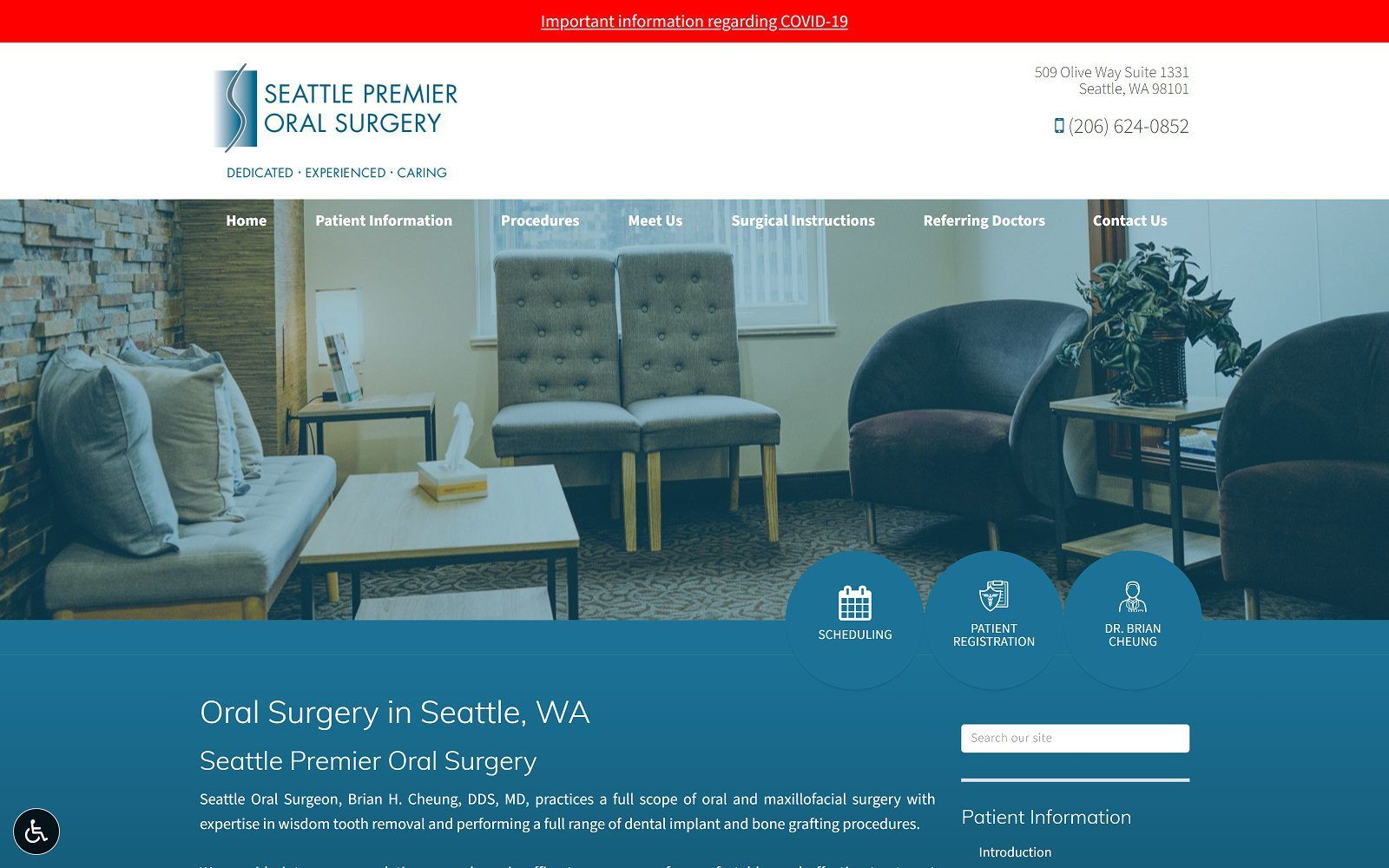 The screenshot of seattle premier oral surgery dr. Brian h. Cheung website
