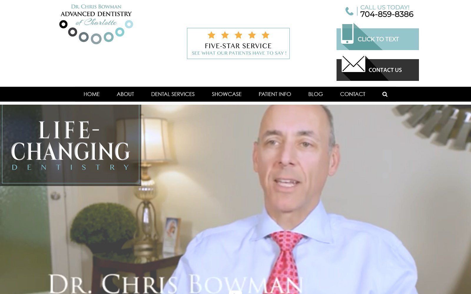 The screenshot of advanced dentistry of charlotte - dr. Christopher a. Bowman website