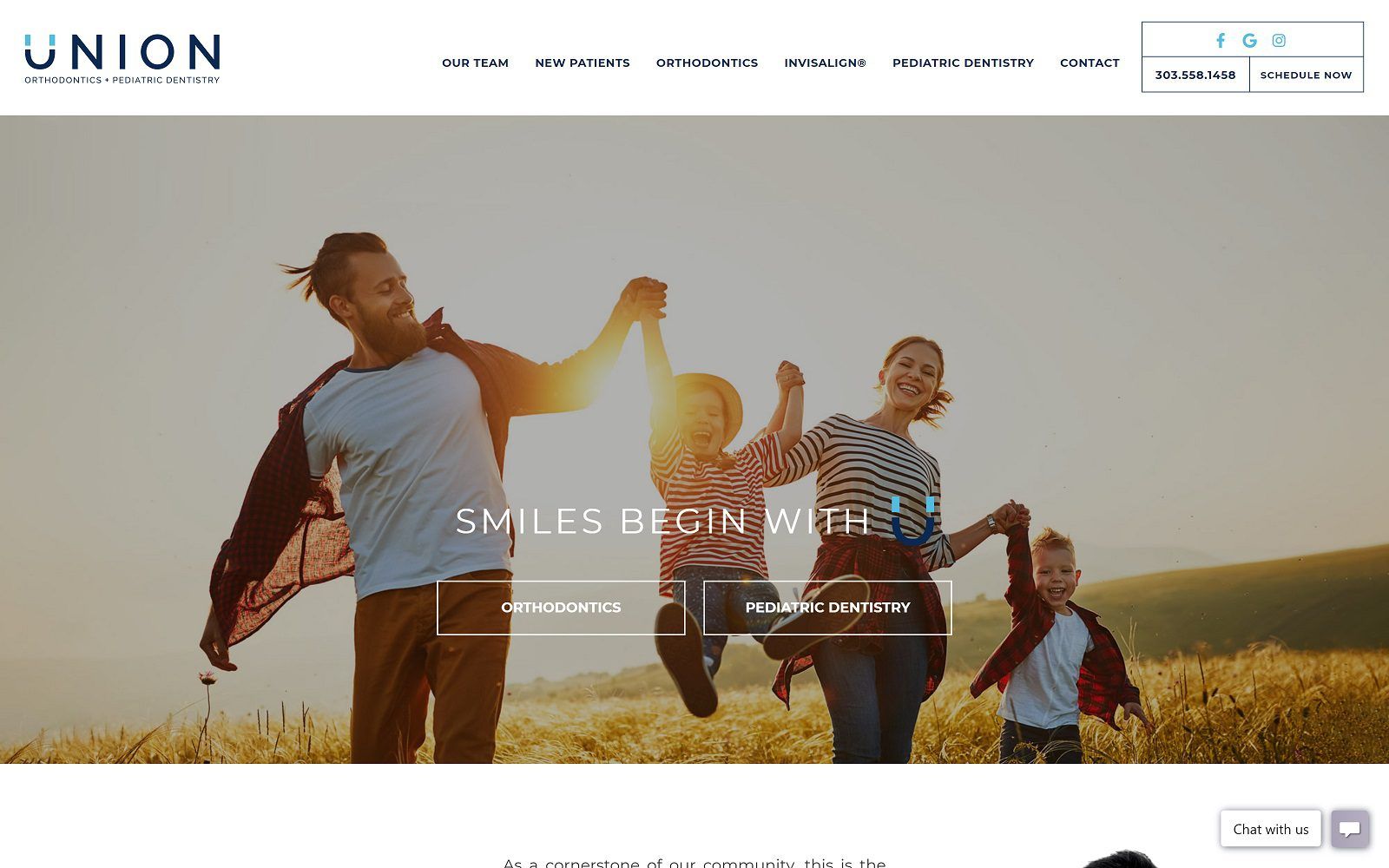 The screenshot of union orthodontics + pediatric dentistry website