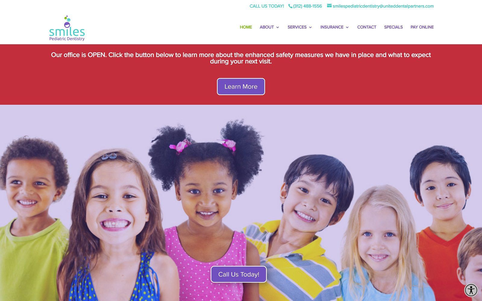 The screenshot of smiles pediatric dentistry website