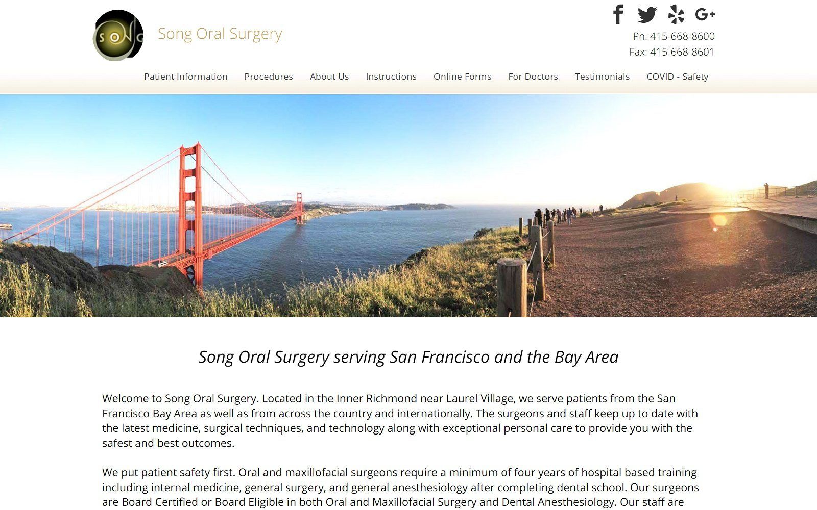 The screenshot of song oral surgery website
