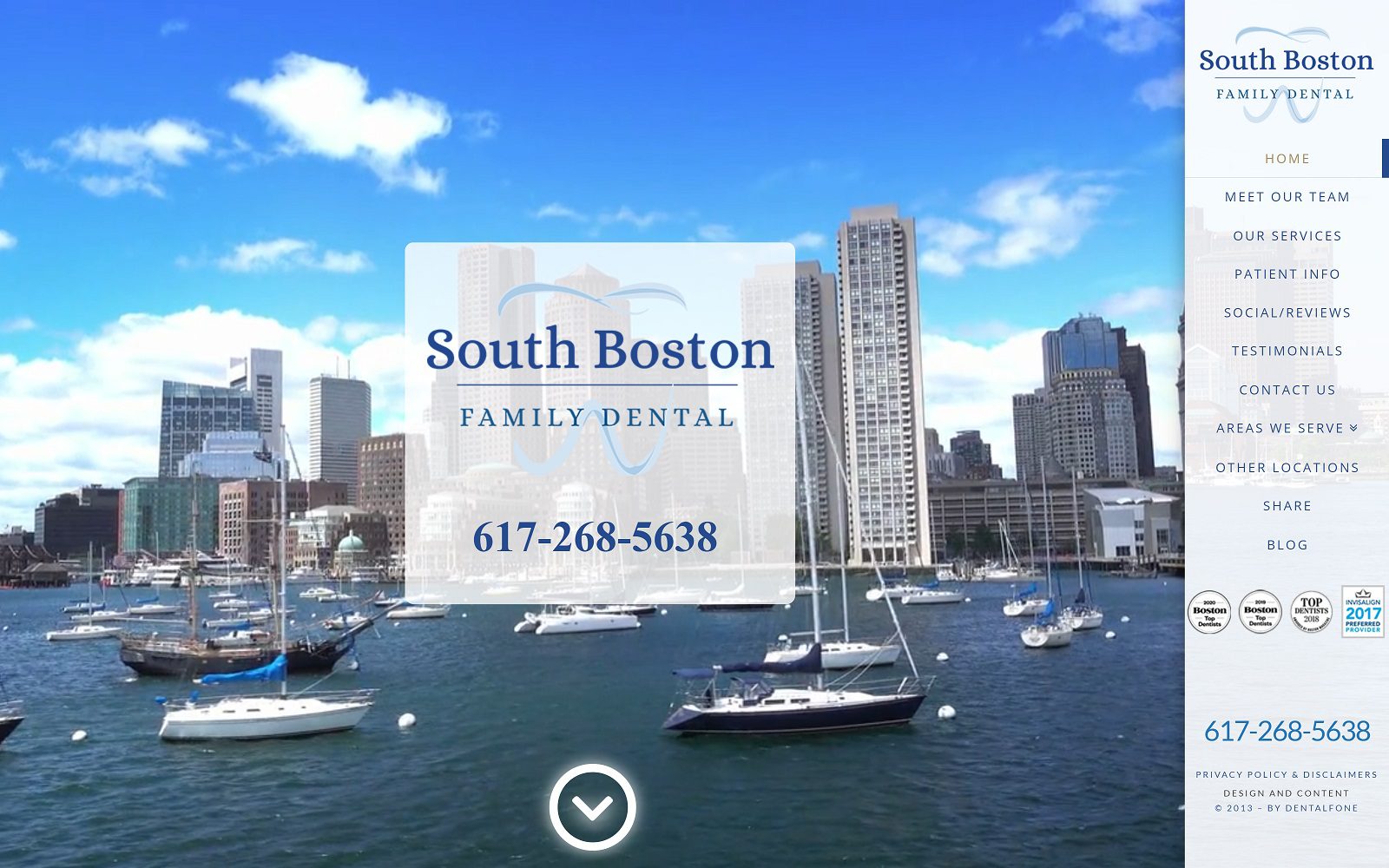 The screenshot of south boston family dental website