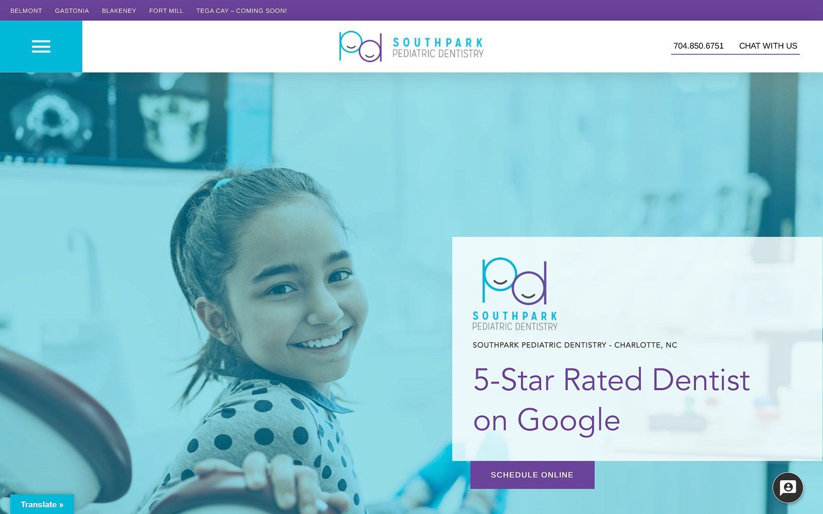 The screenshot of southpark pediatric dentistry website