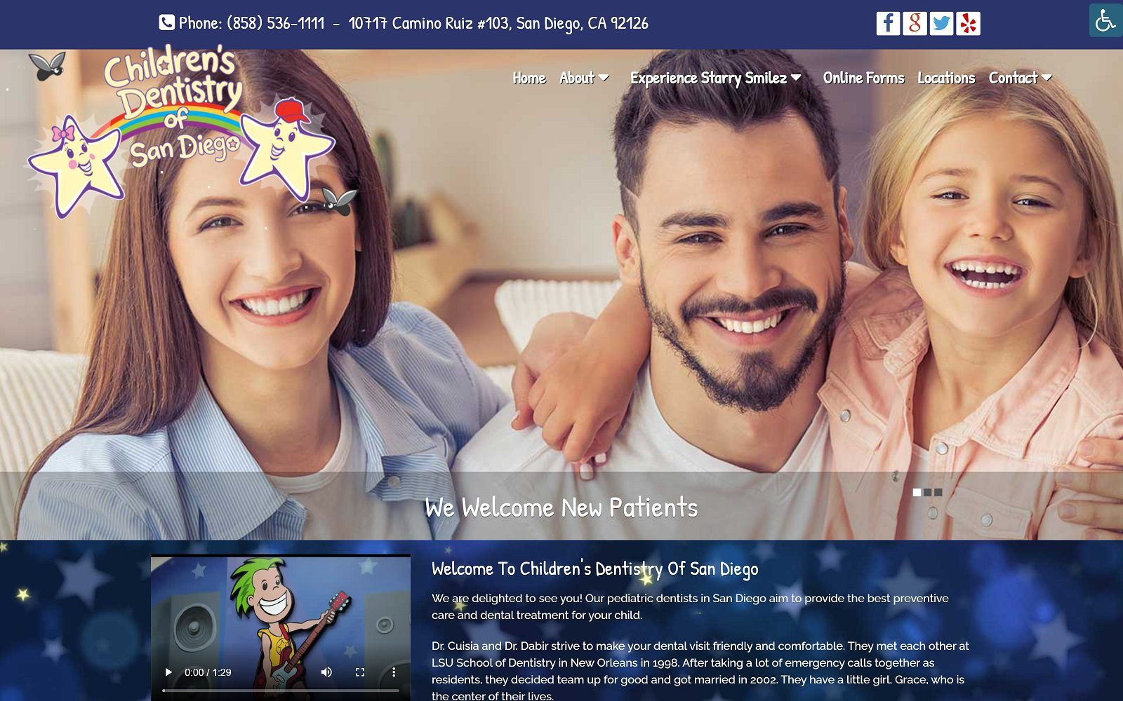 The screenshot of children's dentistry of san diego website
