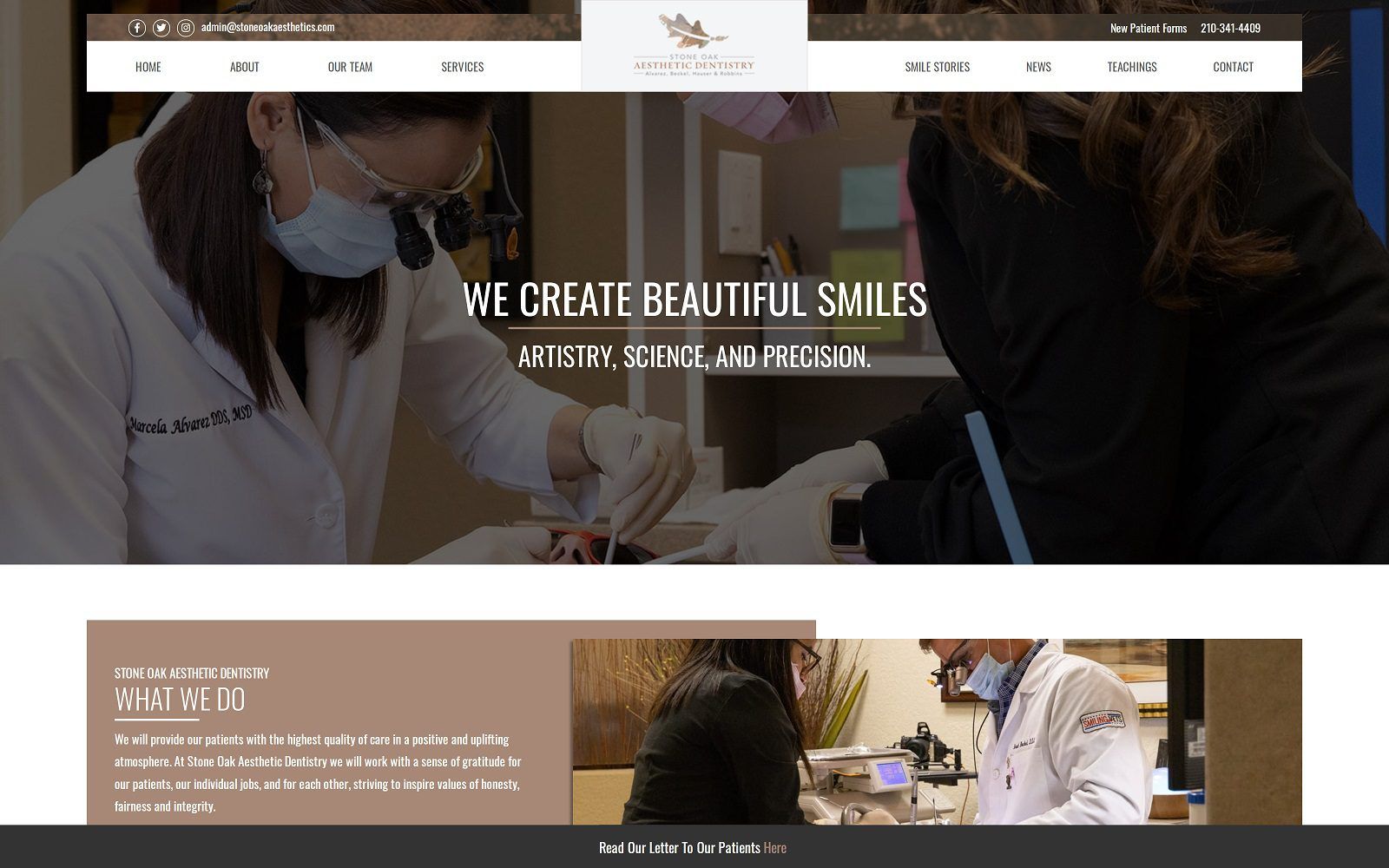 The screenshot of stone oak aesthetic dentistry website